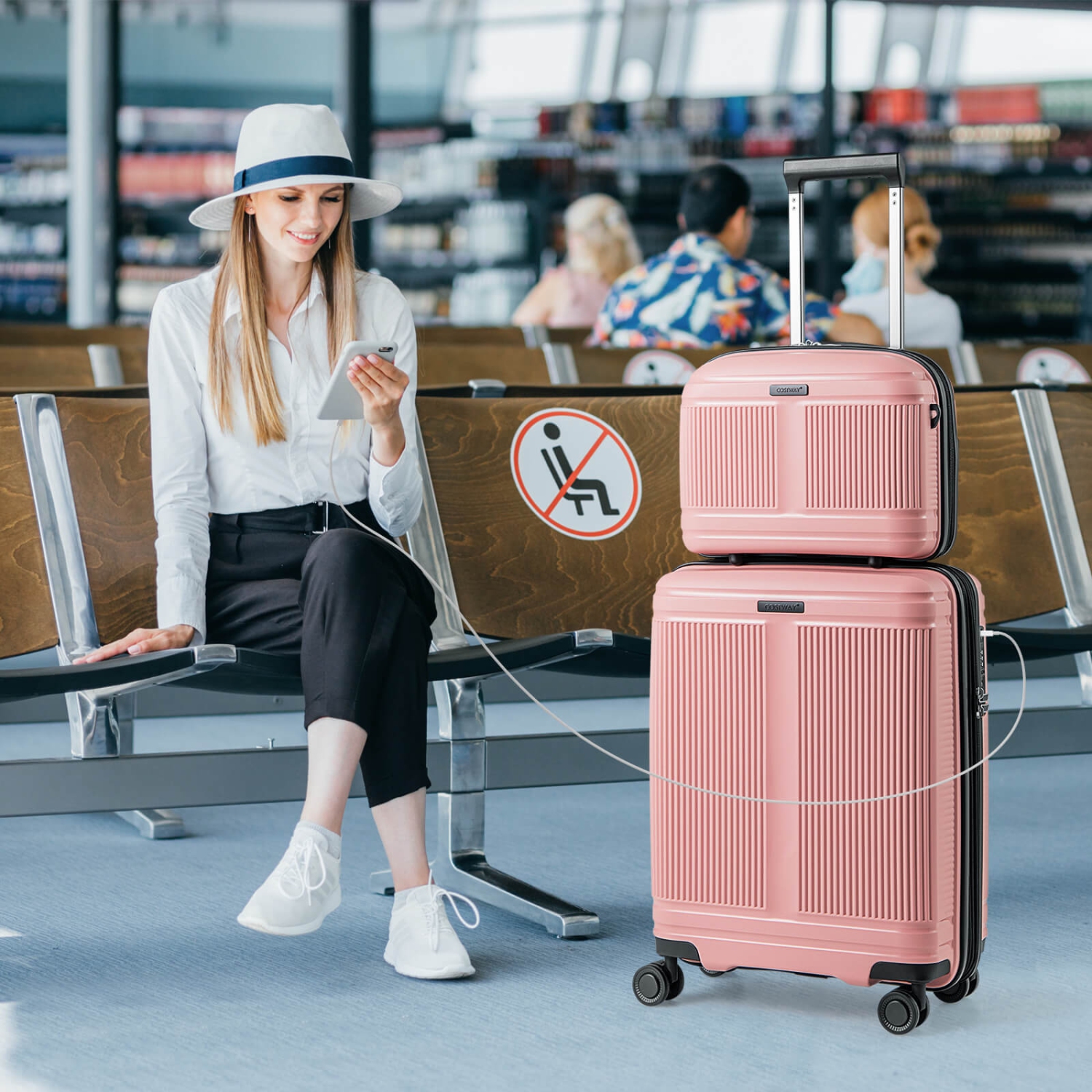 Ensemble de 2 valises de cabine 20 po et étui à cosmétiques 14 po avec port USB TSA Lock