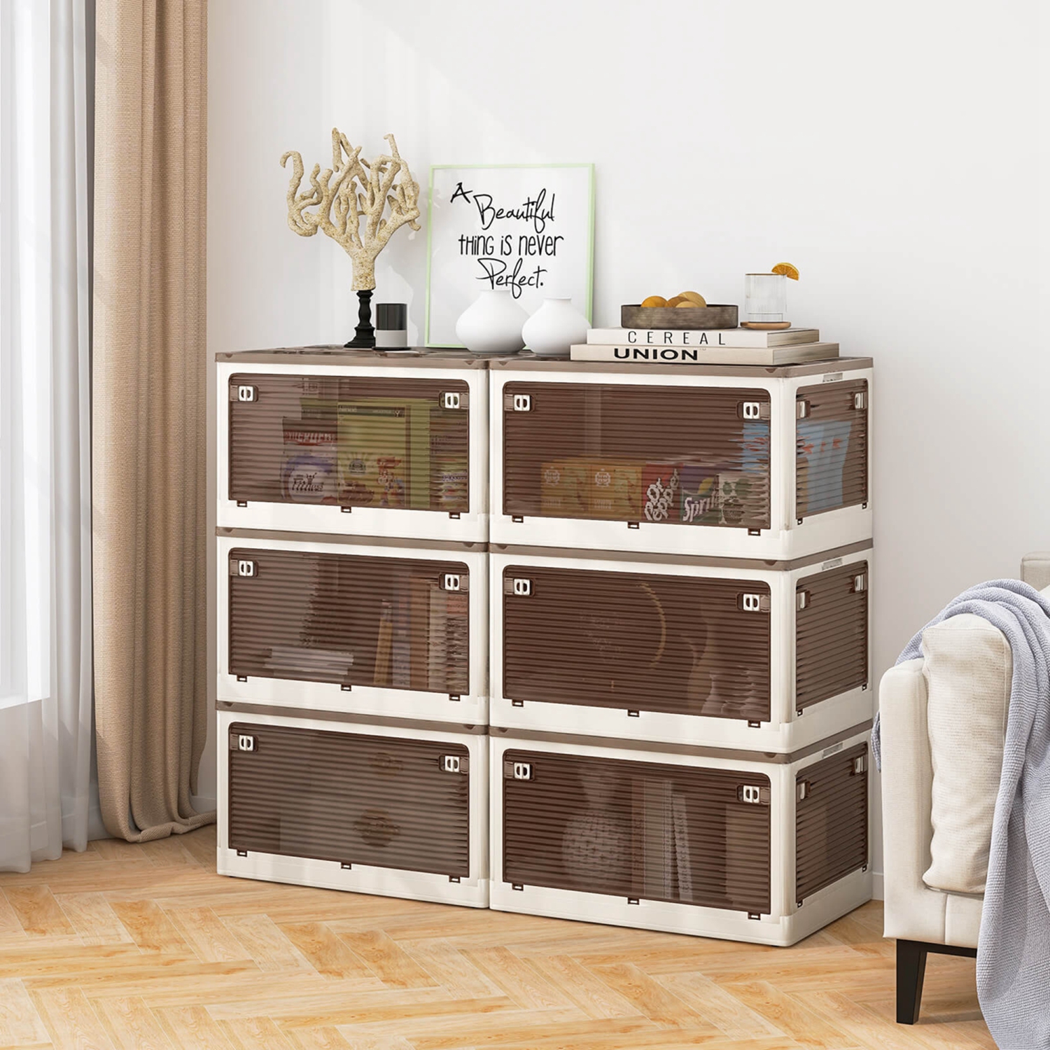 Paquet de 6 bacs de rangement empilables avec couvercles de Costway, contenant en plastique repliable de 54 gallons