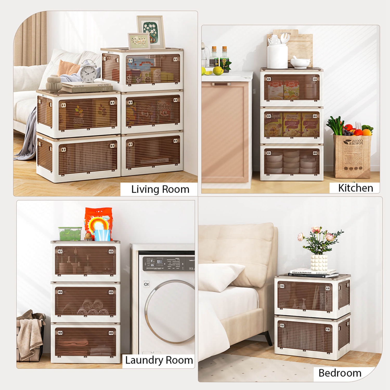 Costway 3 Pack Stackable Storage Bins with Lids 34.5 Gallon Collapsible Plastic Container Box