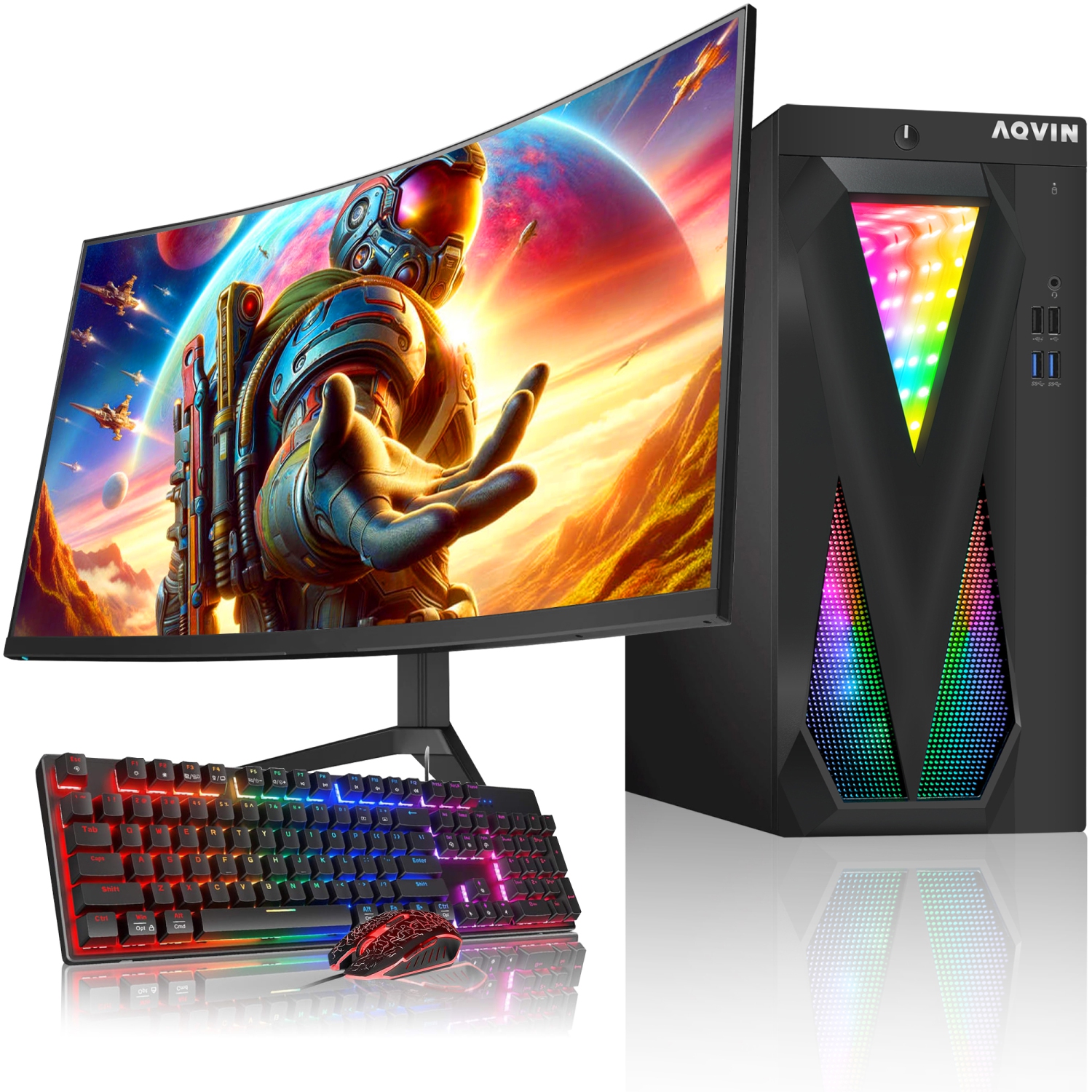 Refurbished (Excellent) - Custom built RGB gaming pc - AQVIN | ray tracing nvidia graphics card rtx 3050 | intel core i7 | 32gb ram | 1tb ssd | windows 11 Pro | 24" curved monitor