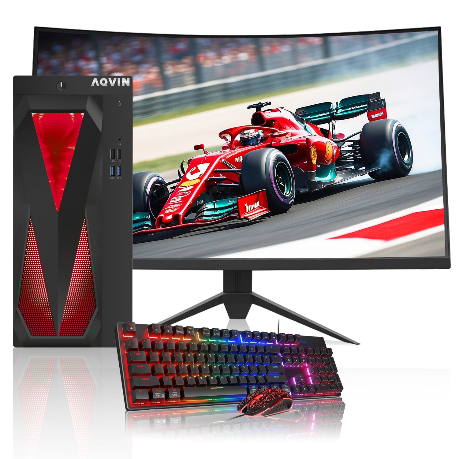 Refurbished (Excellent) - Custom built RGB gaming pc - AQVIN | ray tracing nvidia graphics card rtx 3050 | intel core i7 | 32gb ram | 1tb ssd | windows 11 Pro | 27" curved monitor