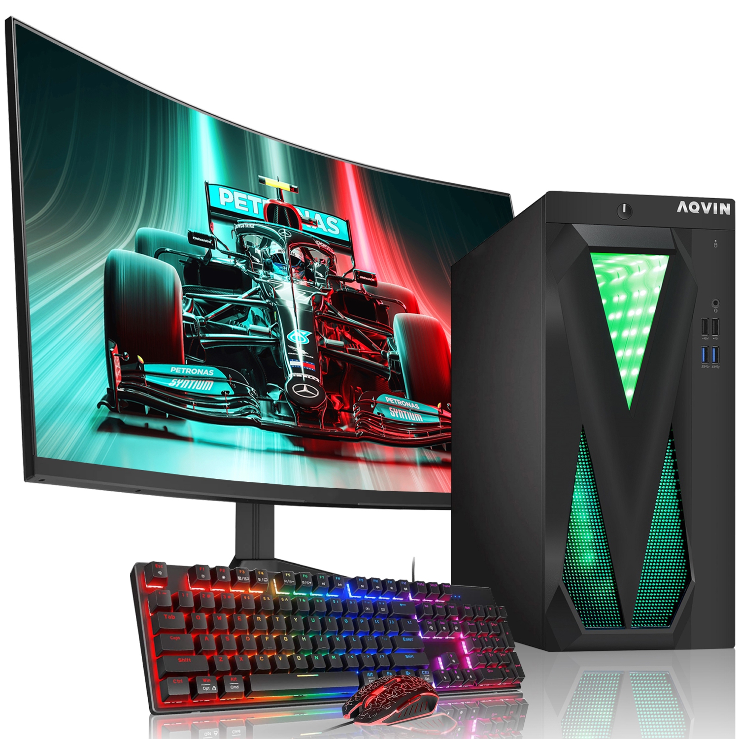 Refurbished (Excellent) - Custom built RGB gaming pc - AQVIN | ray tracing nvidia graphics card rtx 3050 | intel core i7 | 32gb ram | 1tb ssd | windows 10 Pro | 27" curved monitor