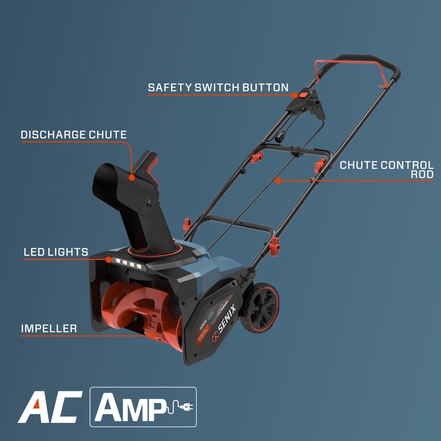 SENIX 14 Amp 18-Inch Corded Electric Snow Blower with 8-Inch Clearing Depth, 33ft Max Throw Distance, LED Lights