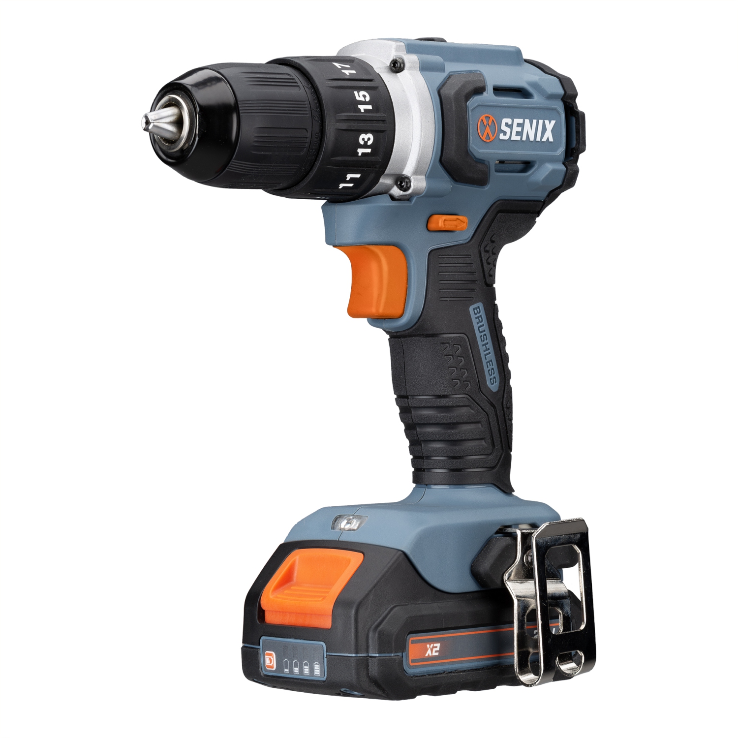 Perceuse-tournevis sans fil SENIX X2 20&nbsp;V Max* 1/2-po, moteur sans balais, couple maximal 540&nbsp;pi-lb, 2000&nbsp;tr/min max, 2 vitesses,