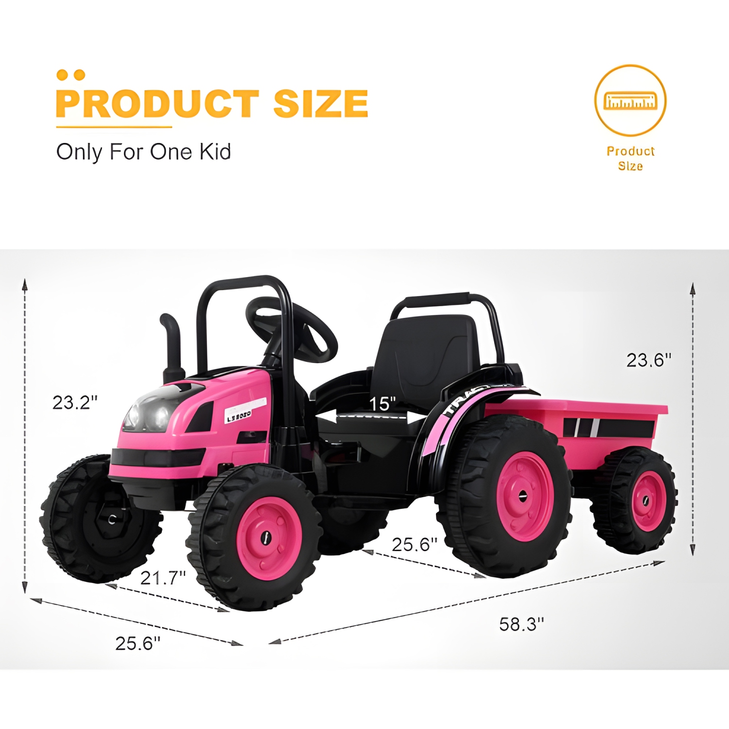 Zoom Buggeez 2024 HL338 6V Kids Electric Ride On Tractor with Detachable Wagon - Pink