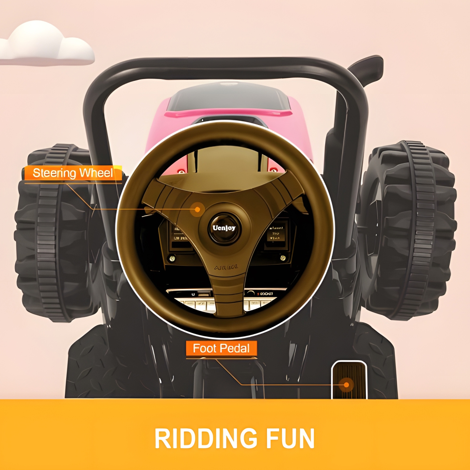 Zoom Buggeez 2024 HL338 6V Kids Electric Ride On Tractor with Detachable Wagon - Pink