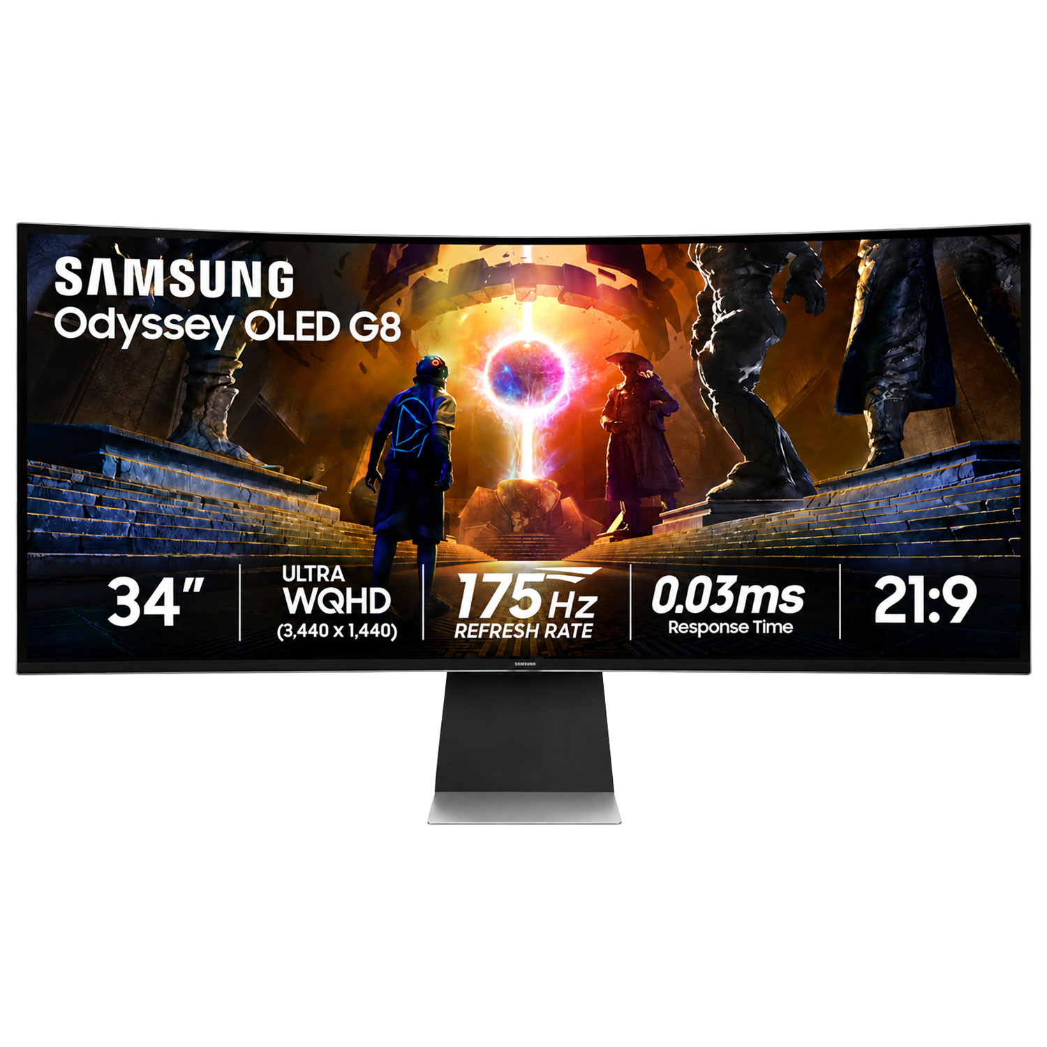 Samsung Odyssey G8 34" Ultrawide Curved UWQHD OLED Gaming Monitor (LS34DG850SNXZA) - G-Sync/FreeSync - 0.03ms GTG - 175Hz - Silver