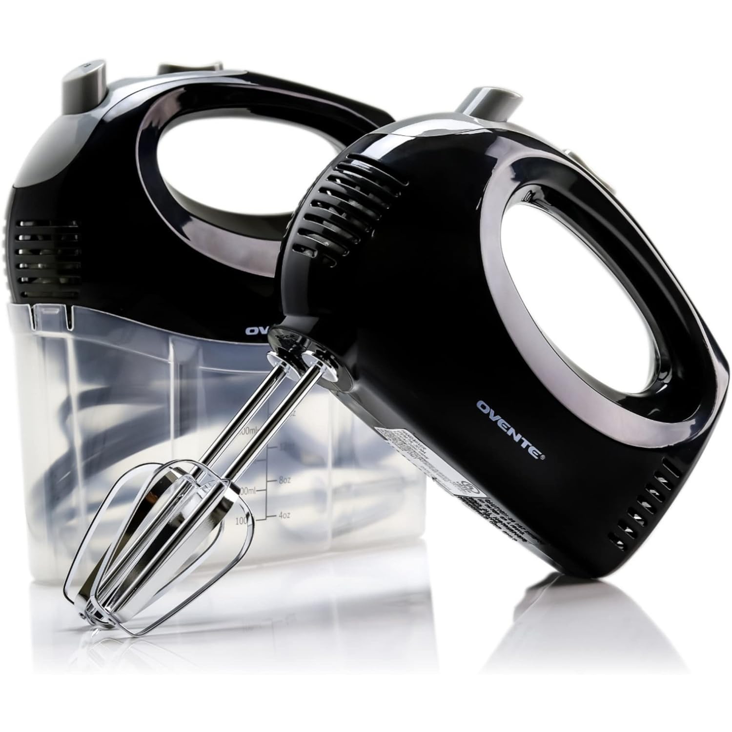 OVENTE Portable 5 Speed Mixing Electric Hand Mixer with Stainless Steel Whisk Beater Attachments & Snap Storage Case, Compact Lightweight 150 Watt