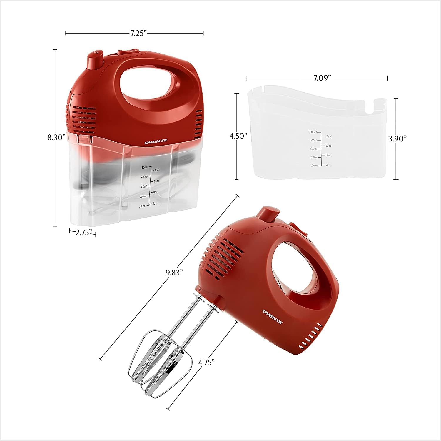 OVENTE Portable 5 Speed Mixing Electric Hand Mixer with Stainless Steel Whisk Beater Attachments & Snap Storage Case, Compact Lightweight 150 Watt