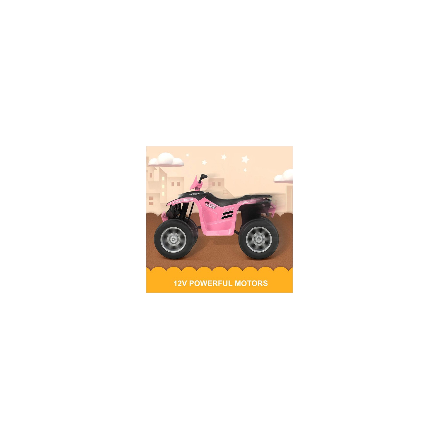 Zoom Buggeez Uenjoy 12V Off-Road Kids Ride On Car 4 Wheeler ATV - Pink