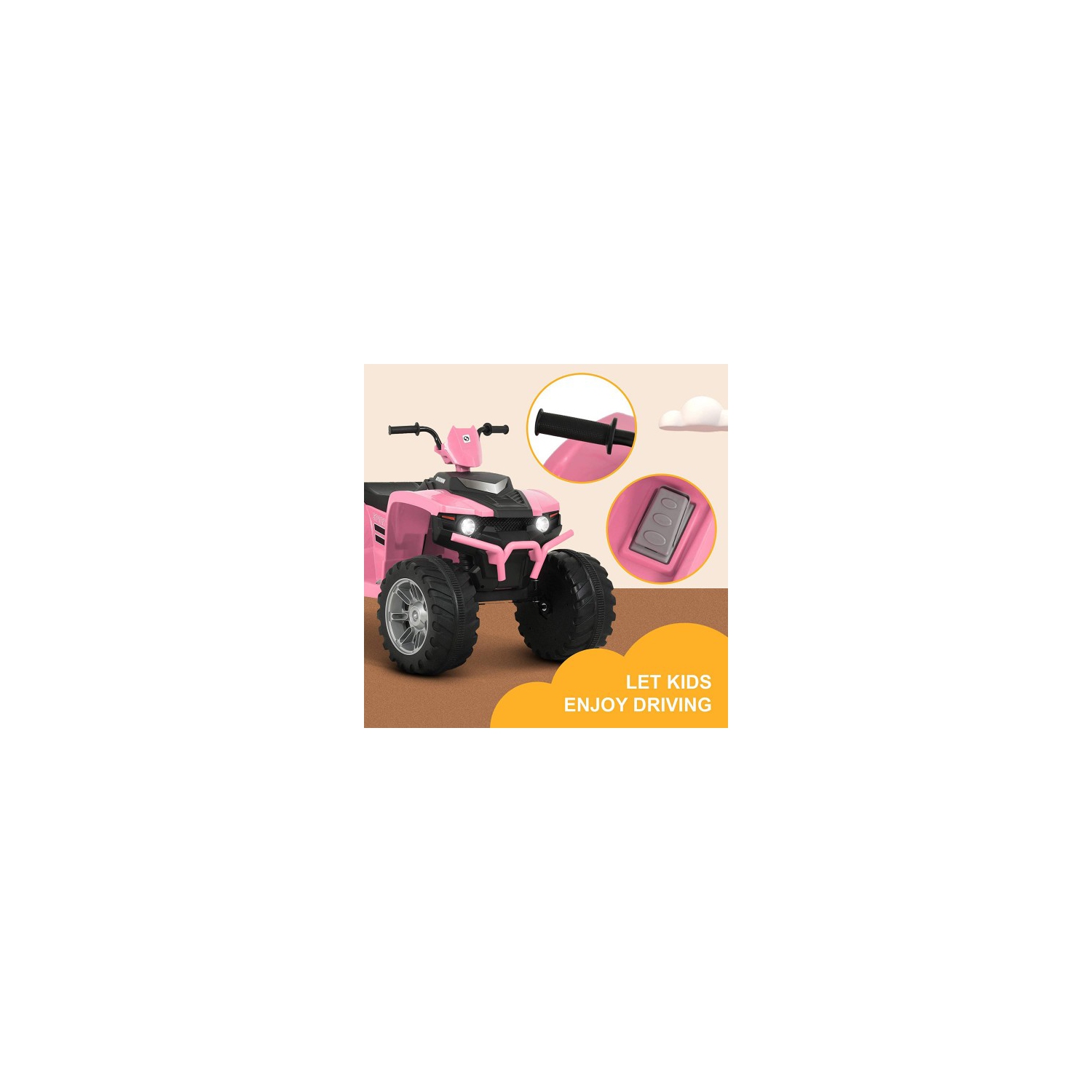 Zoom Buggeez Uenjoy 12V Off-Road Kids Ride On Car 4 Wheeler ATV - Pink