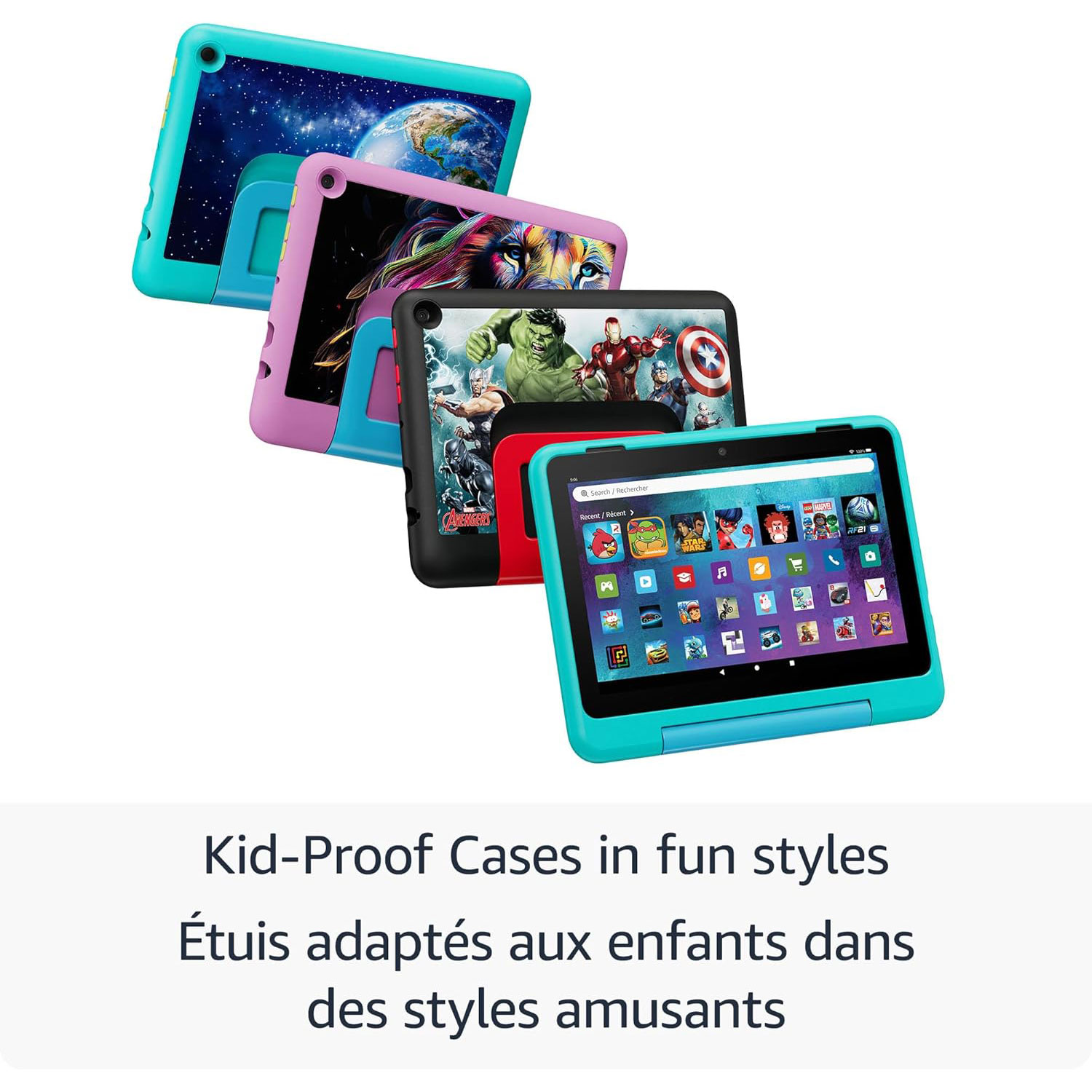 Tablette 8 po 32 Go FireOS Fire HD 8 Kids Pro d'Amazon avec étui mince à l'épreuve des enfants - Roi de la jungle