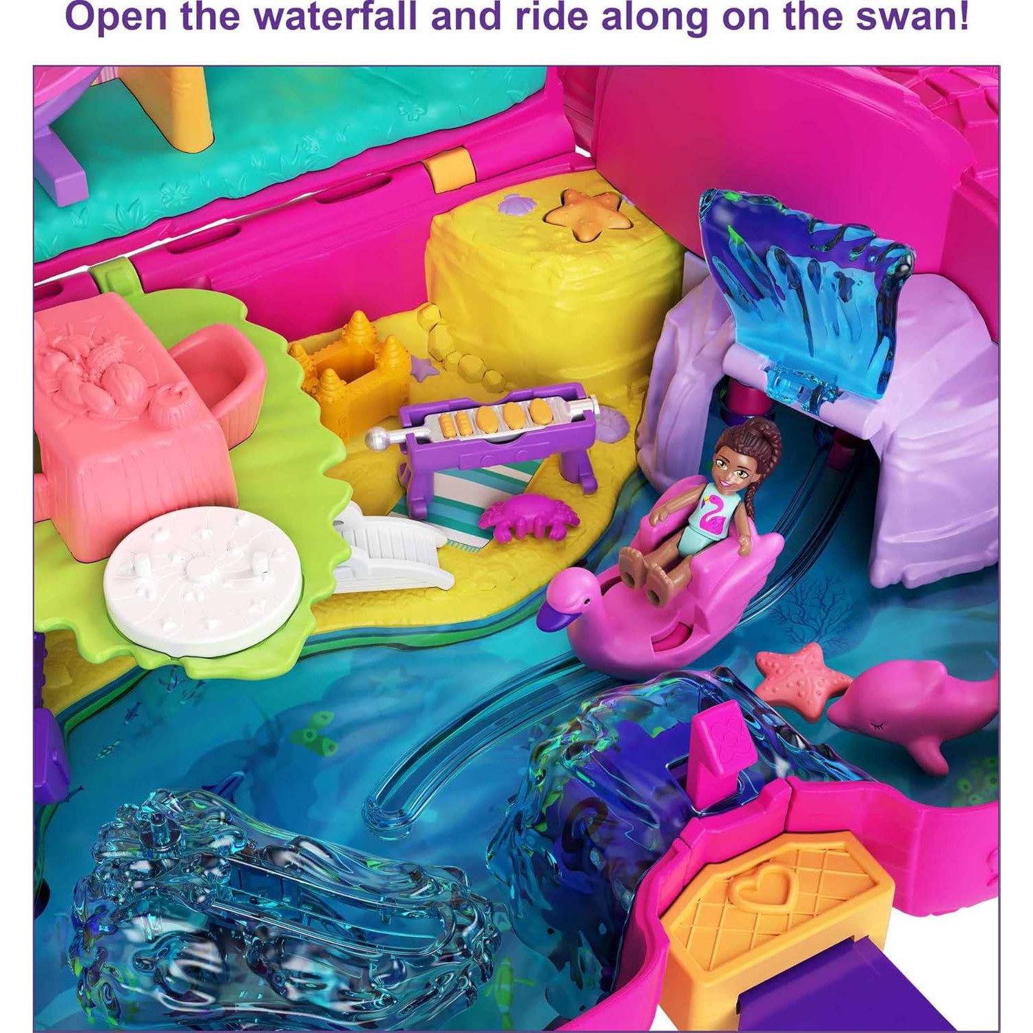 Polly Pocket Mini Toys | Large Compact Playset with 2 Micro Dolls and Accessories | Flamingo Party | Travel Toys and Gifts for Kids