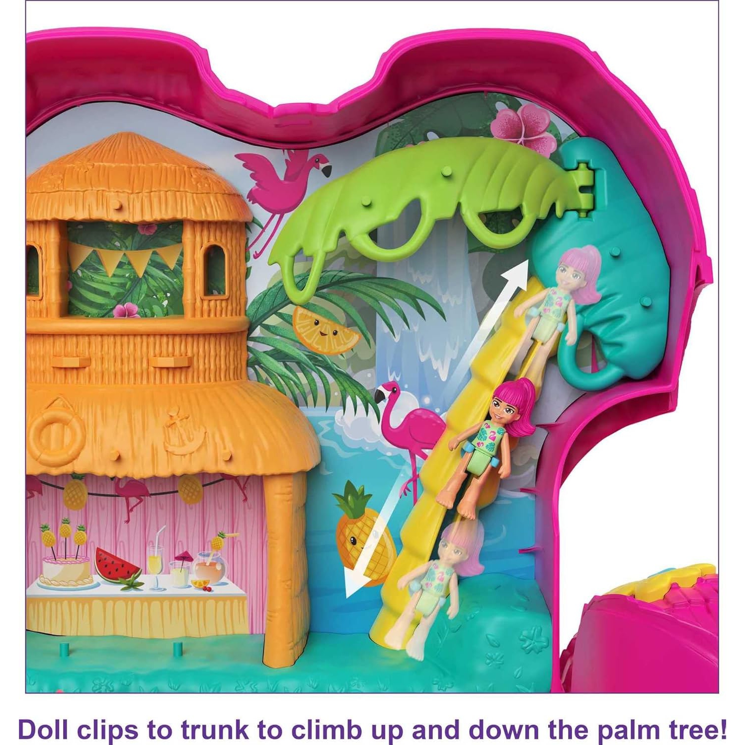 Polly Pocket Mini Toys | Large Compact Playset with 2 Micro Dolls and Accessories | Flamingo Party | Travel Toys and Gifts for Kids