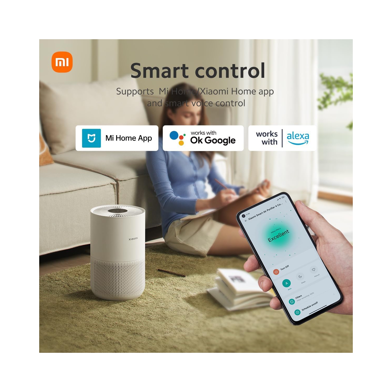 Le purificateur d'air compact Xiaomi mi 4 avec filtre HEPA véritable à H13 3 étapes élimine 99,97 % des polluants, écran tactile DELO，ultrasilencieux