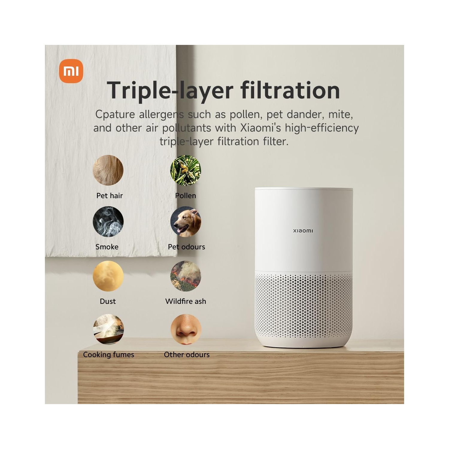 Le purificateur d'air compact Xiaomi mi 4 avec filtre HEPA véritable à H13 3 étapes élimine 99,97 % des polluants, écran tactile DELO，ultrasilencieux
