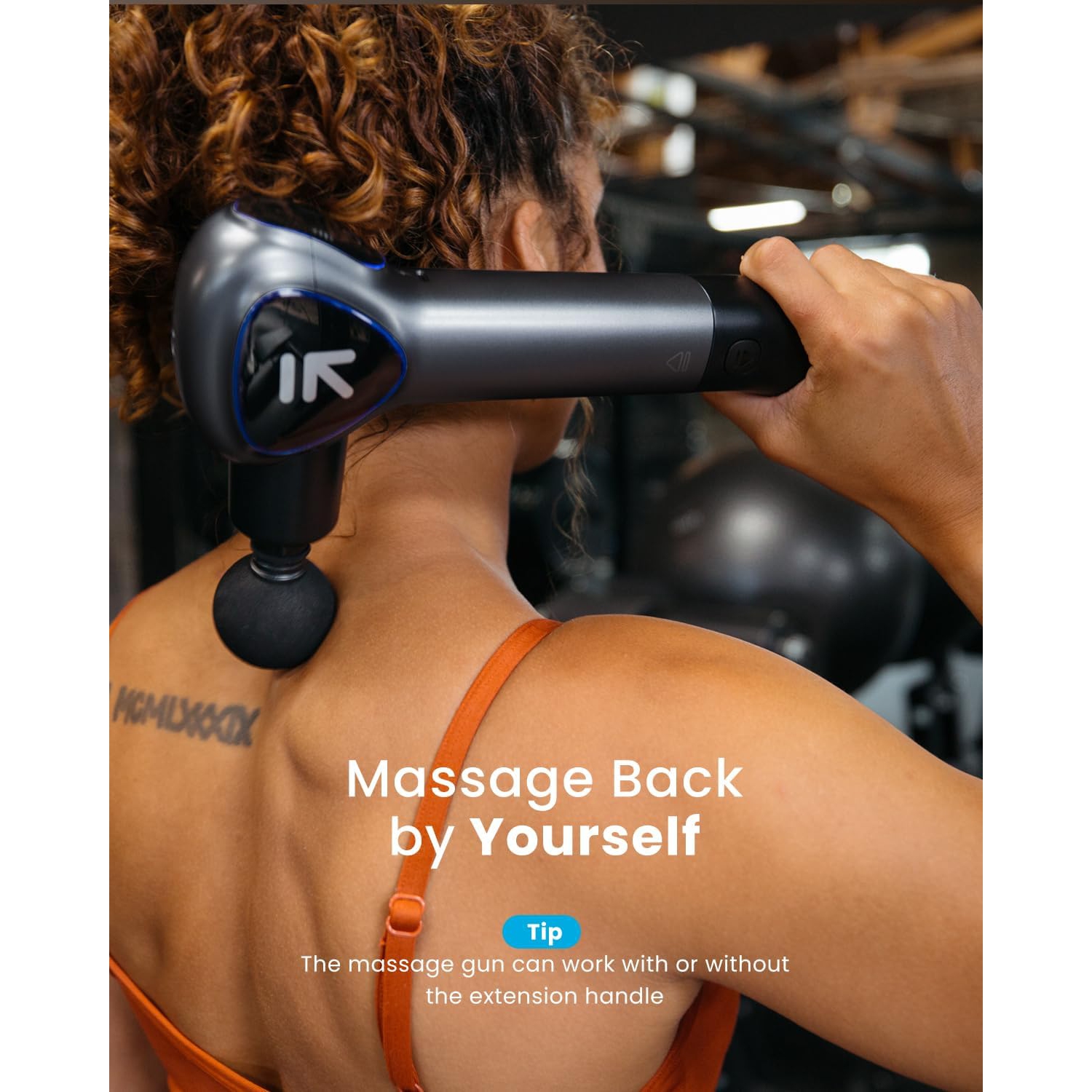 Pistolet de massage RENPHO avec poignée d'extension améliorée percussion, mini appareil de massage portatif pour tissus profonds à 5 vitesses avec