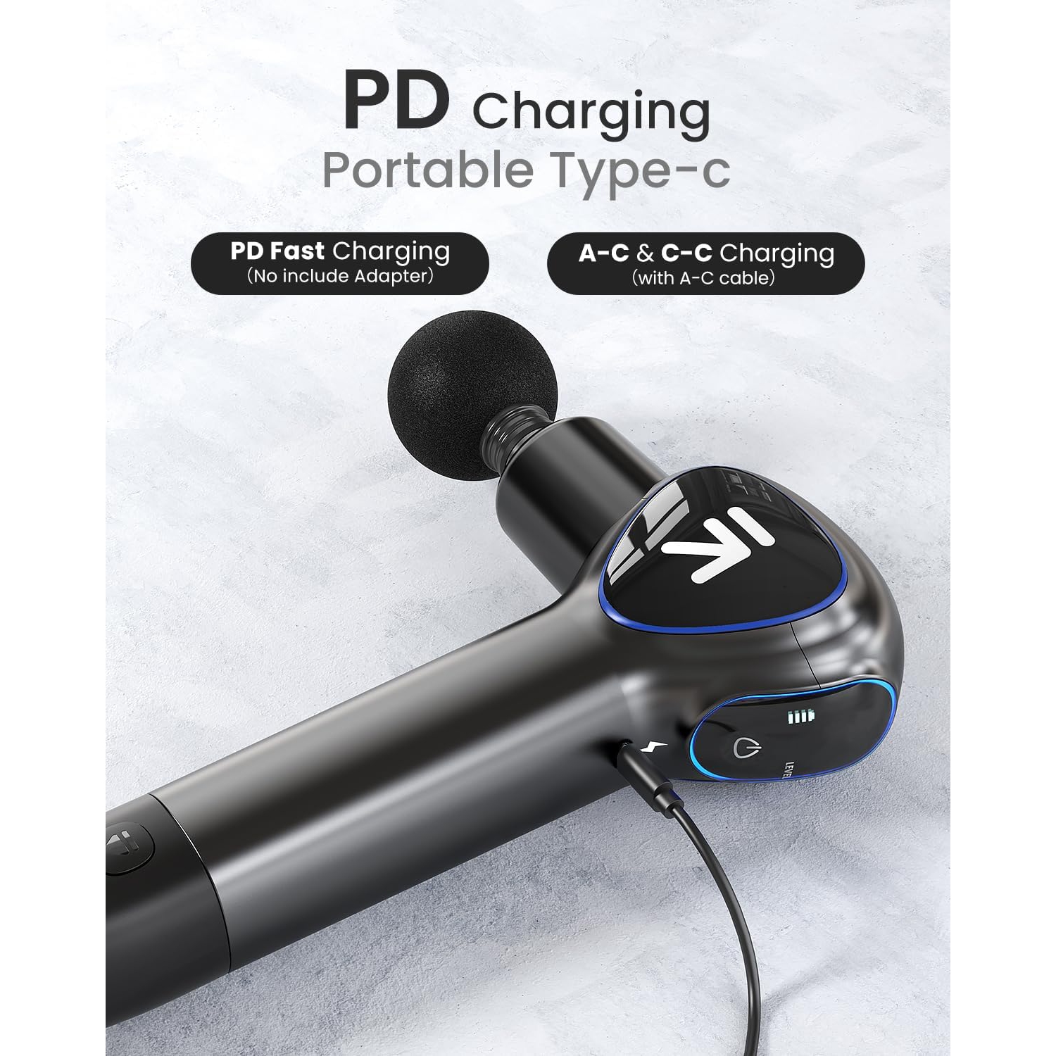 Pistolet de massage RENPHO avec poignée d'extension améliorée percussion, mini appareil de massage portatif pour tissus profonds à 5 vitesses avec