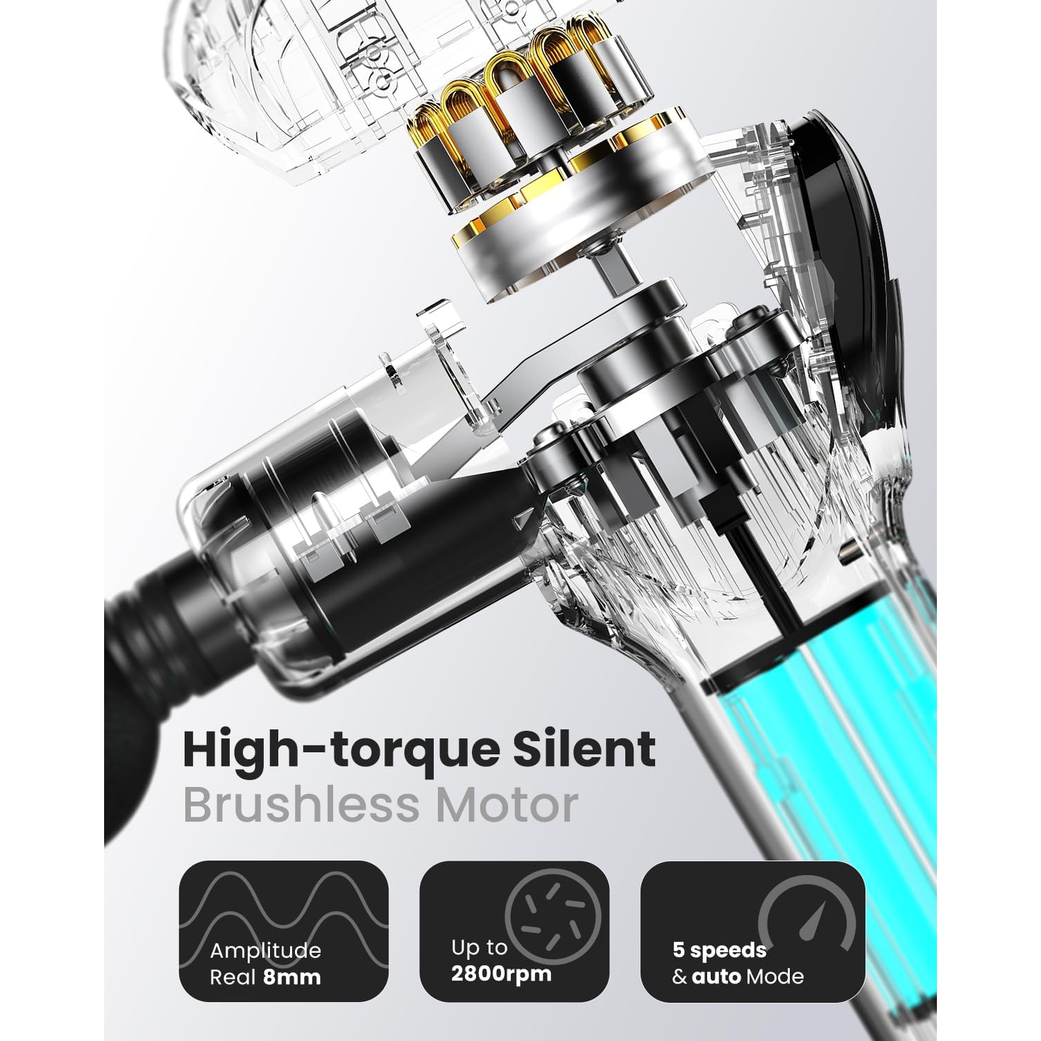 Pistolet de massage RENPHO avec poignée d'extension améliorée percussion, mini appareil de massage portatif pour tissus profonds à 5 vitesses avec