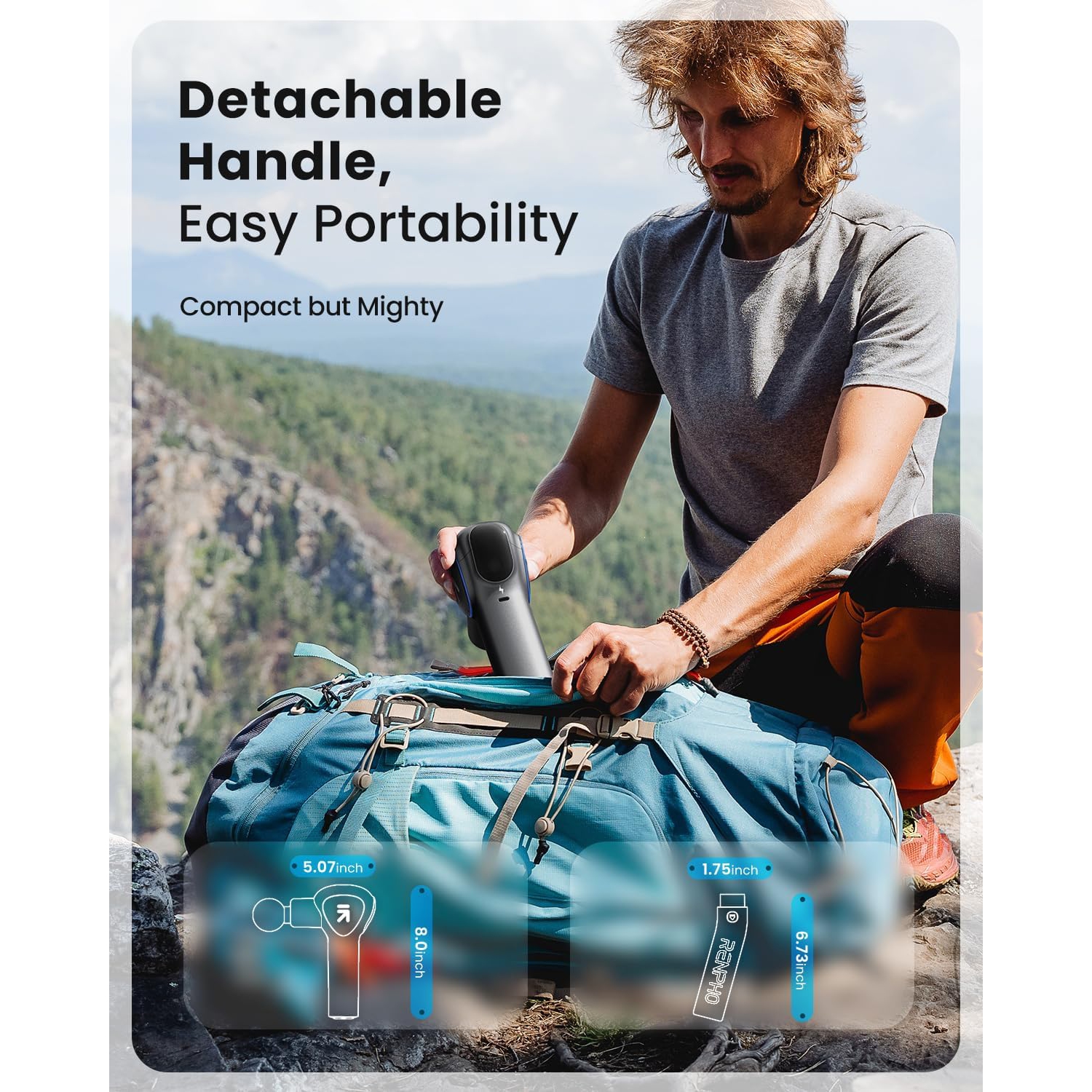 Pistolet de massage RENPHO avec poignée d'extension améliorée percussion, mini appareil de massage portatif pour tissus profonds à 5 vitesses avec