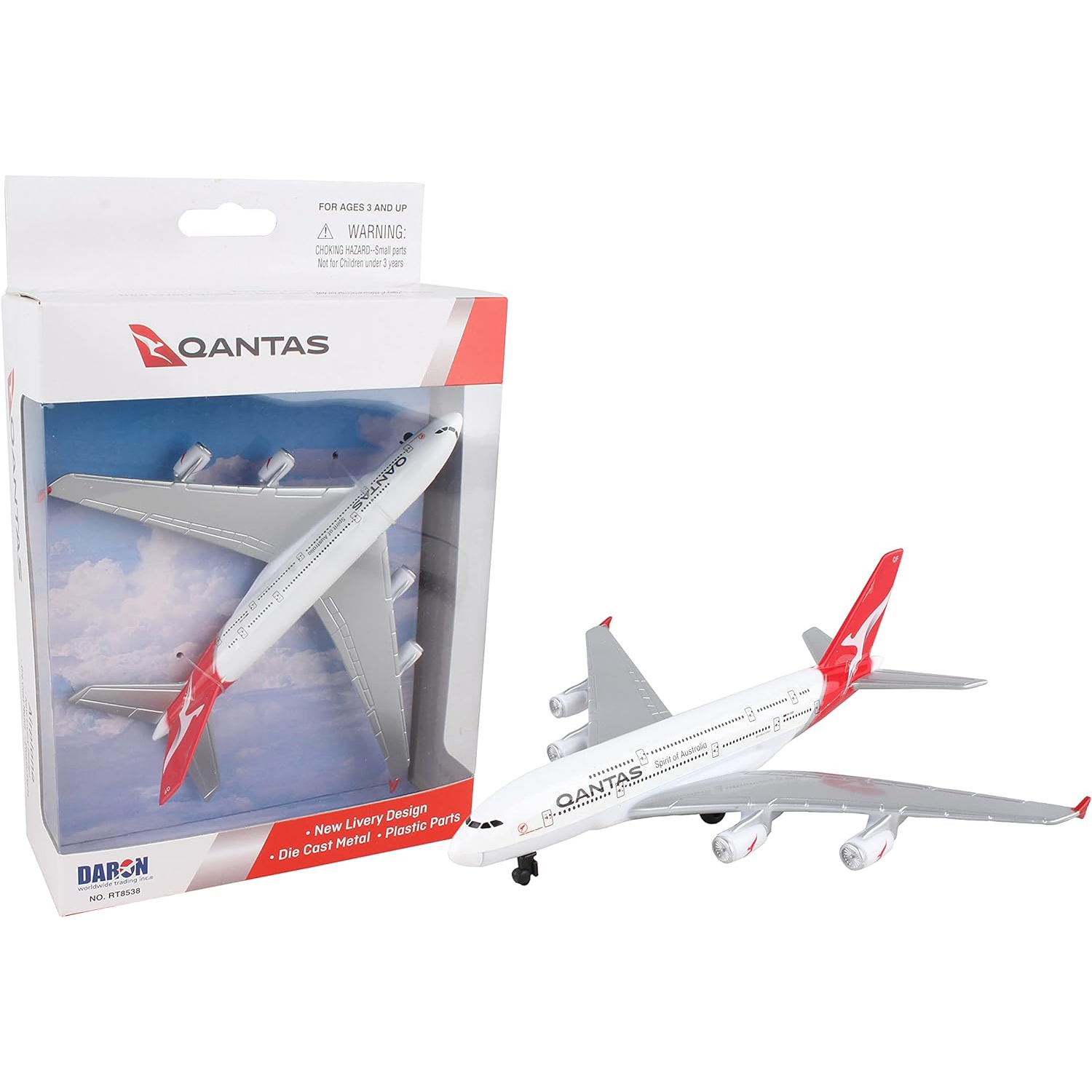 Le modèle réduit moulé sous pression du jouet Qantas Airbus A380 de Real Toys RT8538