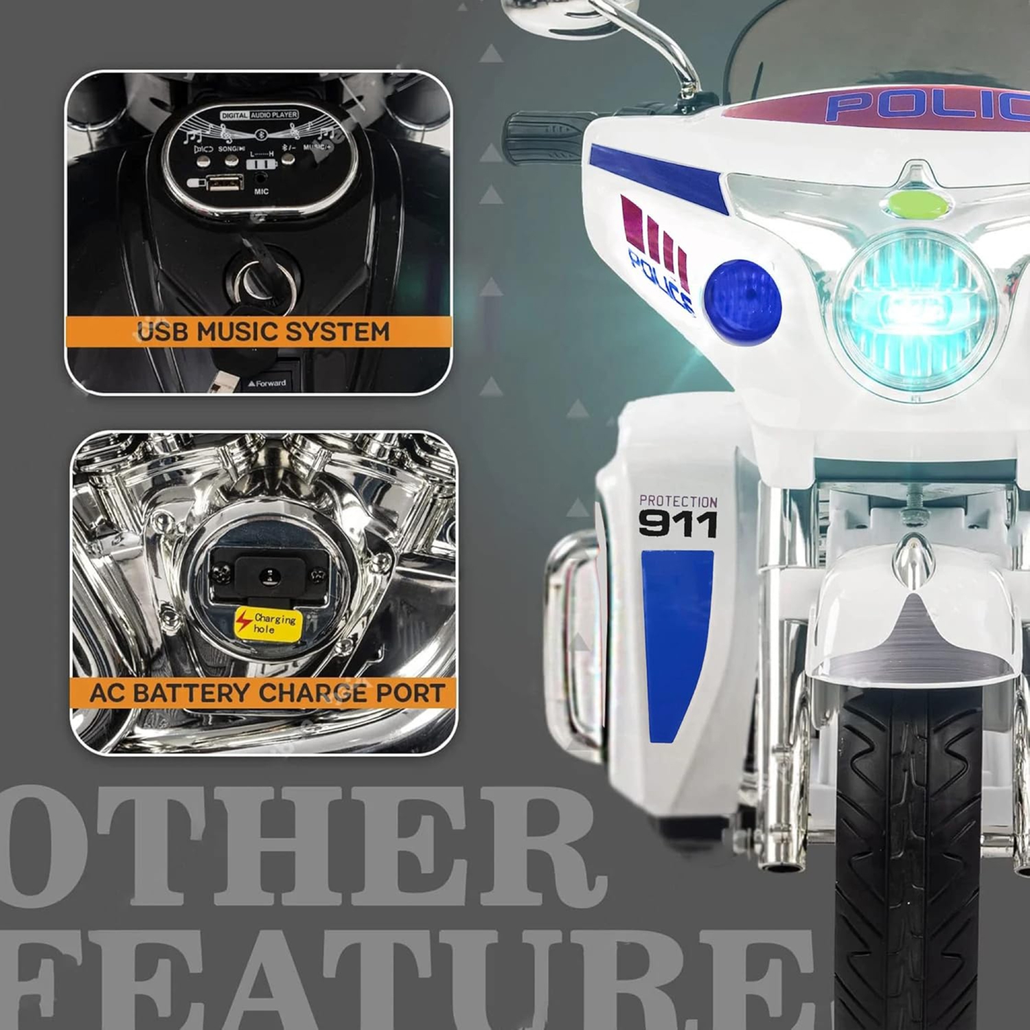 Zoom Buggeez 2024 NEL R1800 12V 3 Wheel Electric Kids Ride On Motorcycle - White