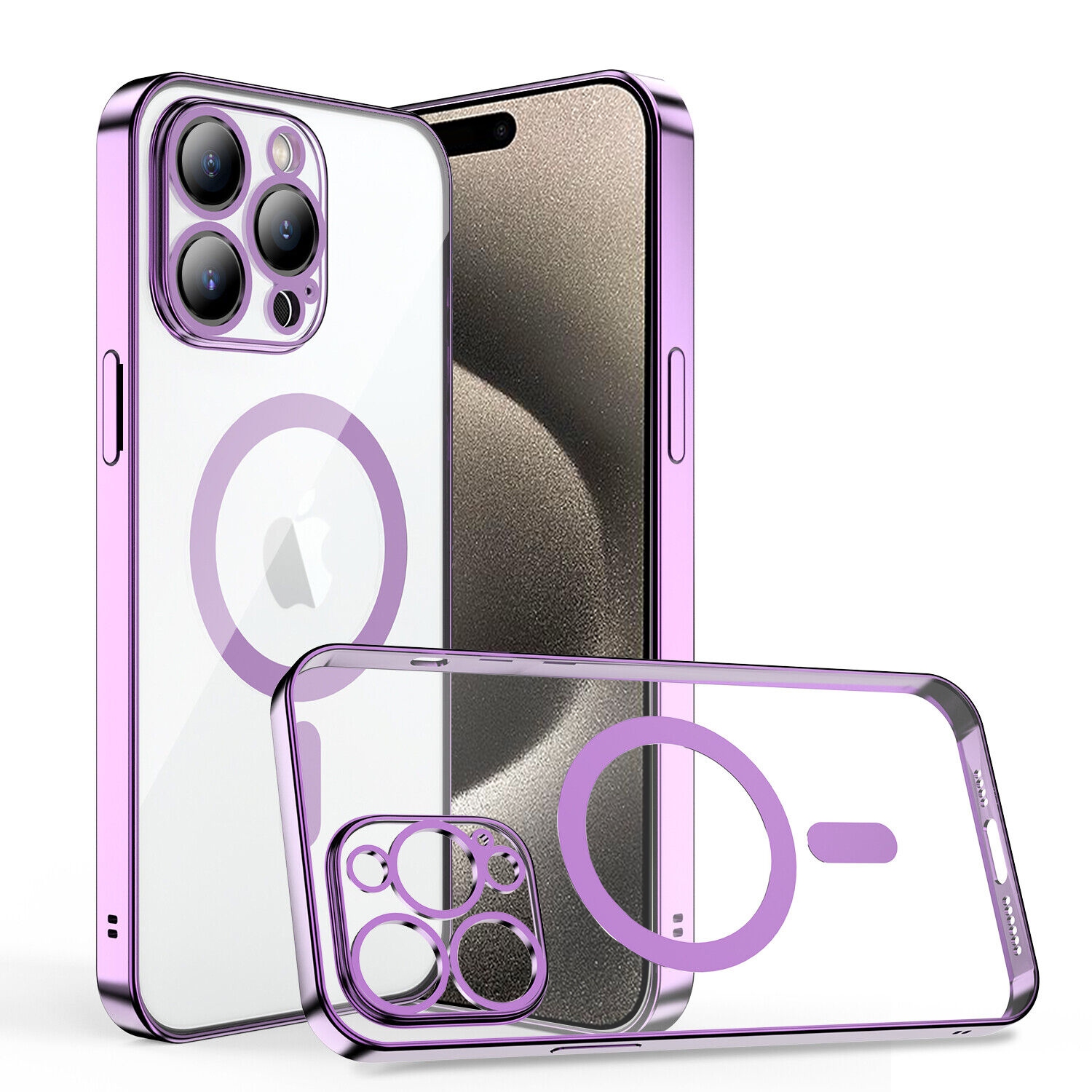 For Apple iPhone 16 MagSafe Magnetic Case with HaloLock Shockproof Protective Electroplating Clear Cover - Purple