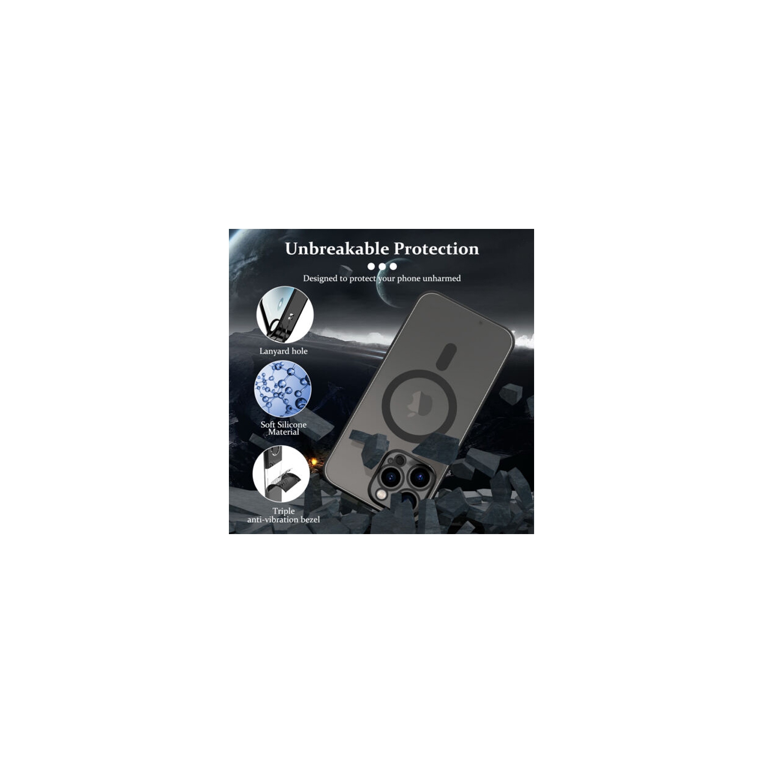 Pour iPhone 16 Pro Max d'Apple avec étui magnétique MagSafe et étui antichoc électroplaqué transparent HaloLock - Noir