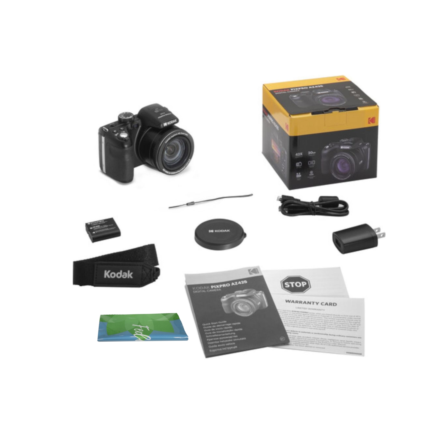 KODAK PIXPRO AZ425-BK 20MP Digital Camera 42X Optical Zoom 24mm Wide Angle Lens 1080P Full HD Video 3" LCD Vlogging Camera Plus a Bonus Microfiber