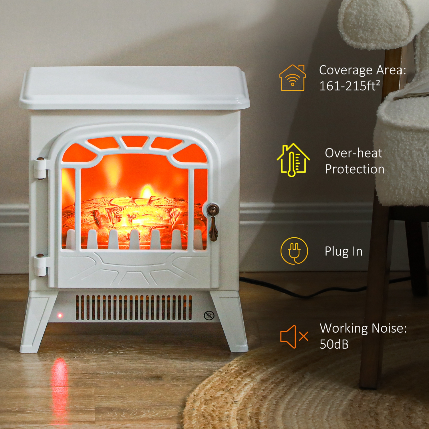 HOMCOM Electric Fireplace Stove, 16" 1500W Portable Freestanding Fireplace Heater with 3D Realistic Flame, Indoor Stove Heater with Overheat