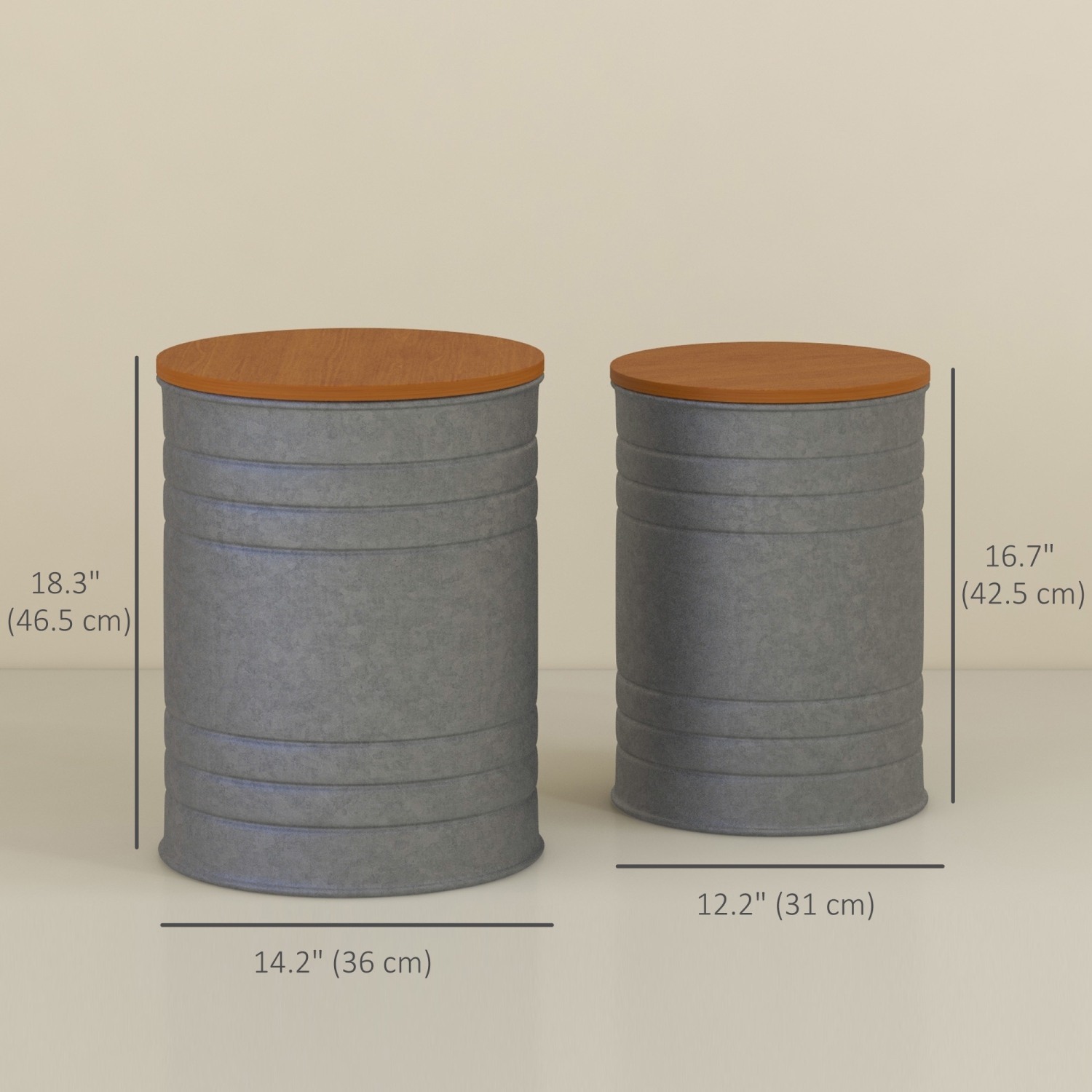 HOMCOM Nesting Tables, Side Table Set of 2, Round Coffee Table with Removable Wood Lid, Metal Frame and Hidden Space, Industrial End Tables for