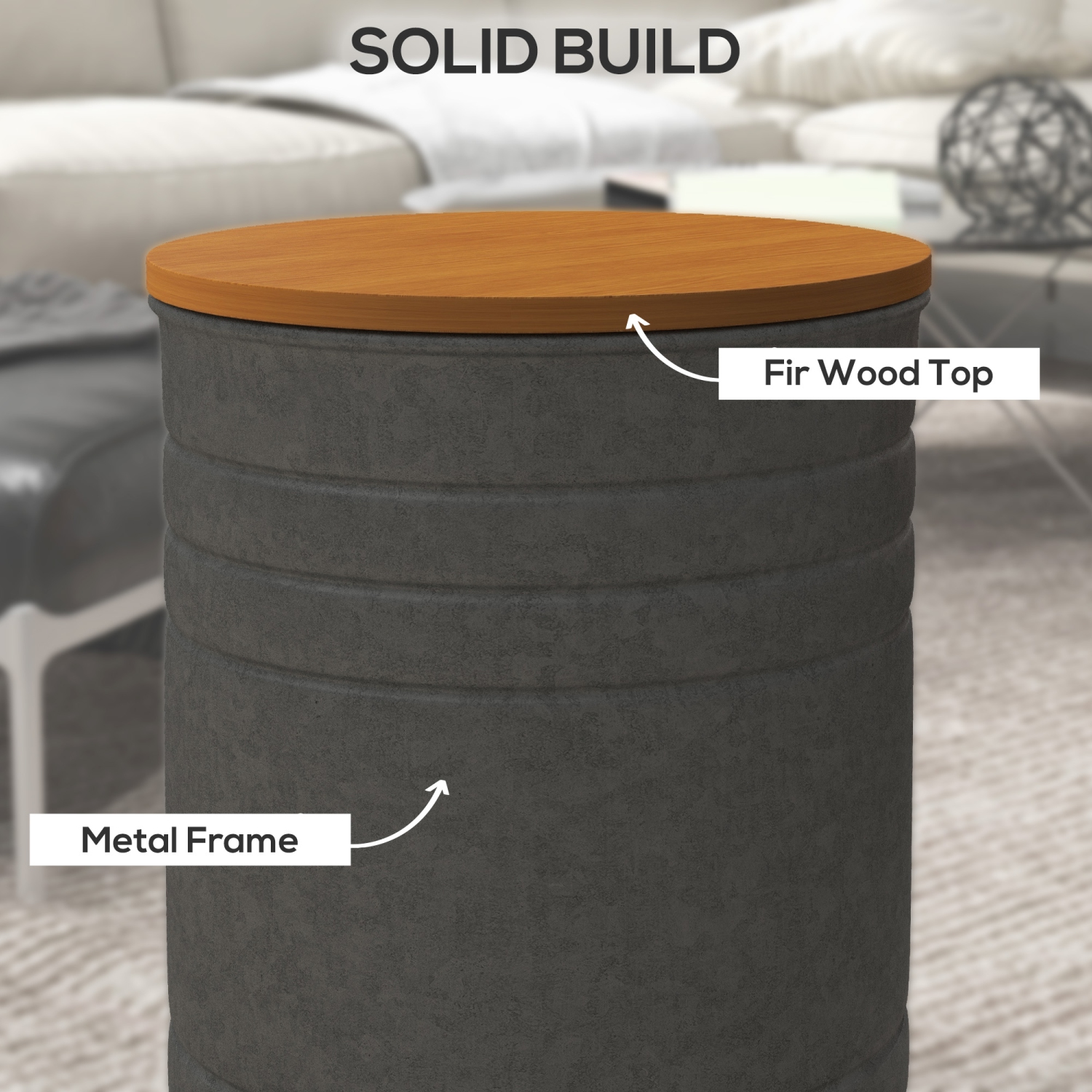 HOMCOM Nesting Tables, Side Table Set of 2, Round Coffee Table with Removable Wood Lid, Metal Frame and Hidden Space, Industrial End Tables for