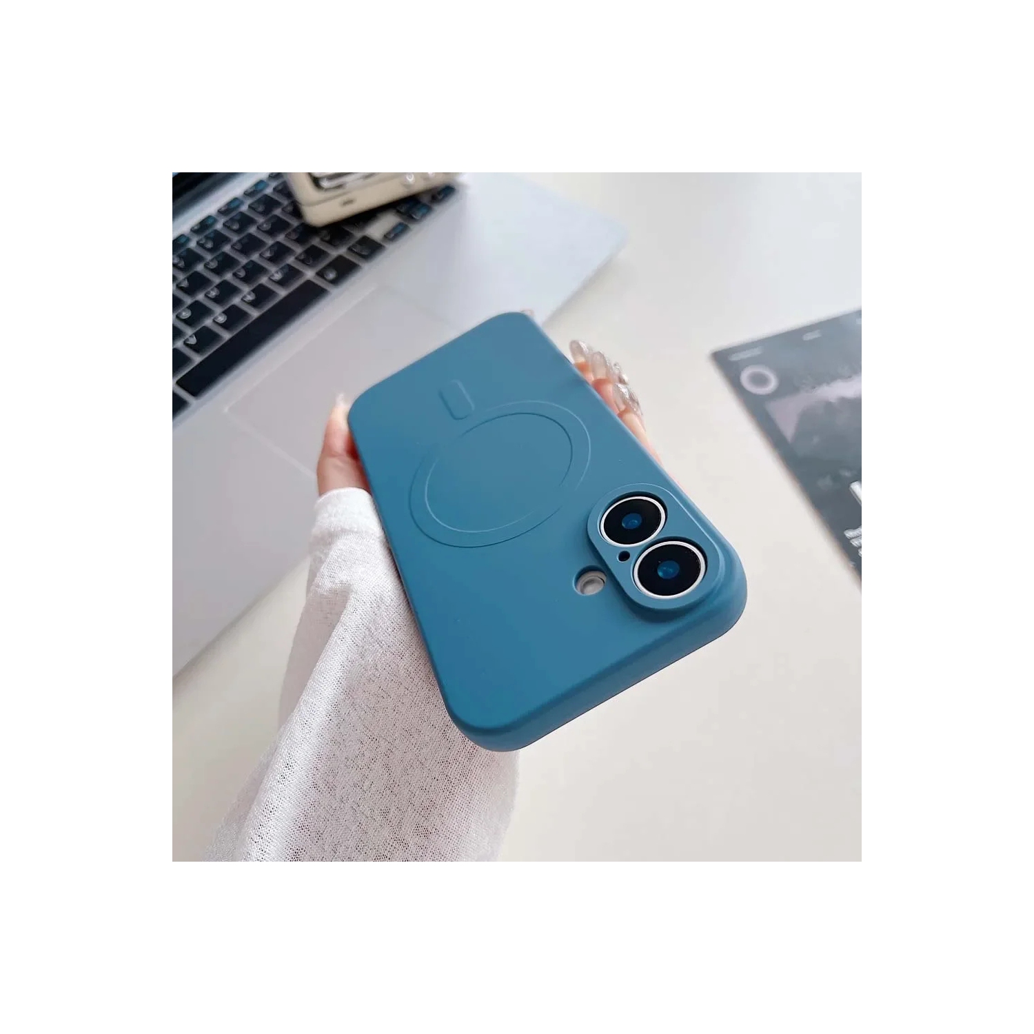 For Apple iPhone 16 Plus MagSafe Magnetic Case with HaloLock Shockproof Protective Silicone Cover - Blue