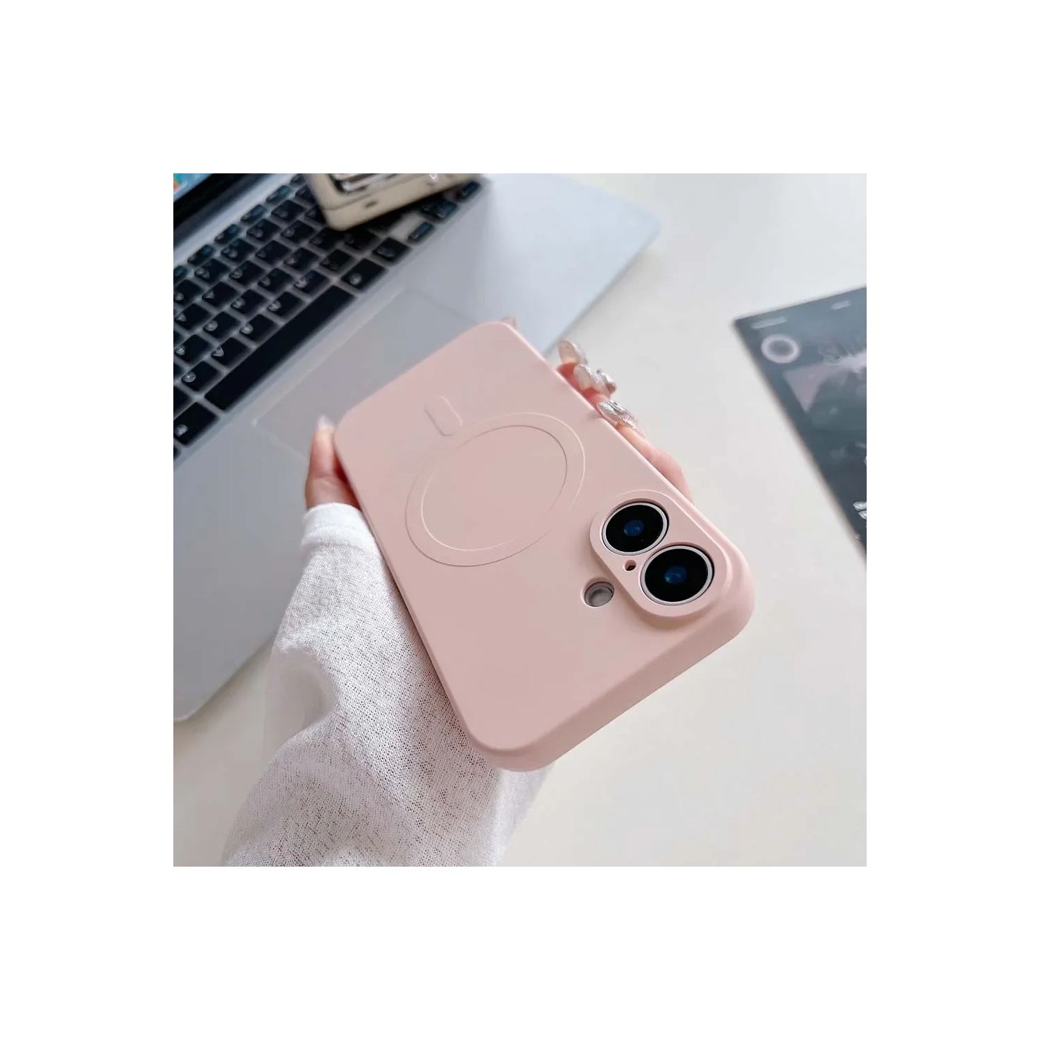 For Apple iPhone 16 MagSafe Magnetic Case with HaloLock Shockproof Protective Silicone Cover - Pink