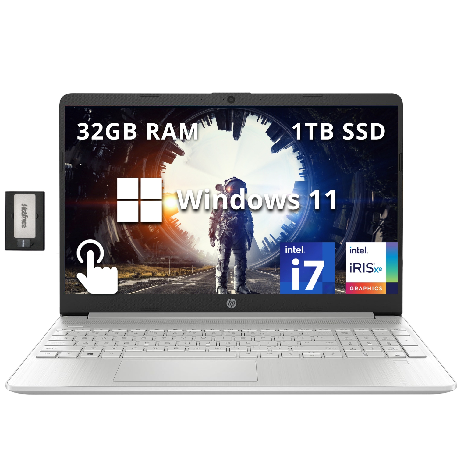 HP 15.6" Full HD Touchscreen Laptop, Intel i7-1255U Processor, 1TB SSD, 32GB RAM, Intel Iris Xe Graphics, Numeric KB, HD Camera, Win 11, Silver,