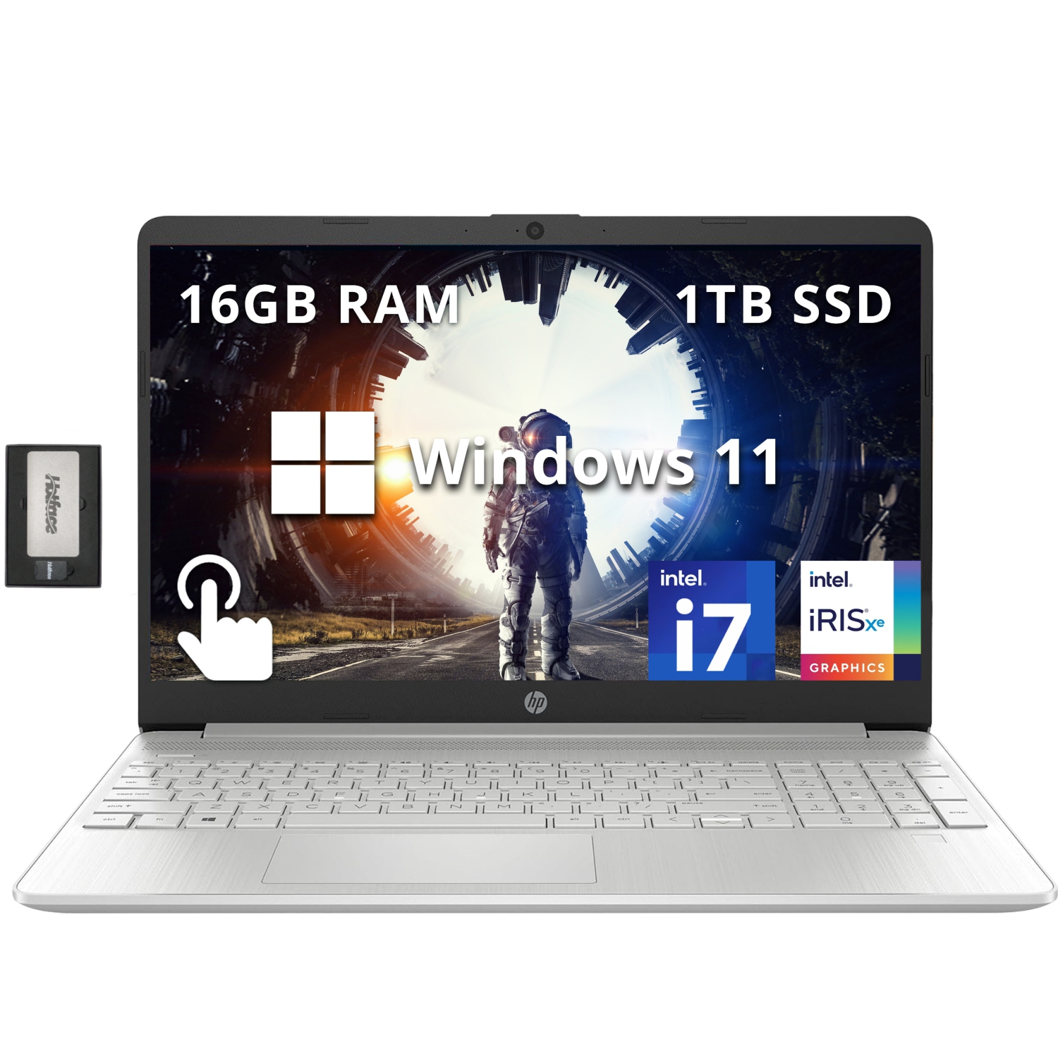 HP 15.6" Full HD Touchscreen Laptop, Intel i7-1255U Processor, 1TB SSD, 16GB RAM, Intel Iris Xe Graphics, Numeric KB, HD Camera, Win 11, Silver,