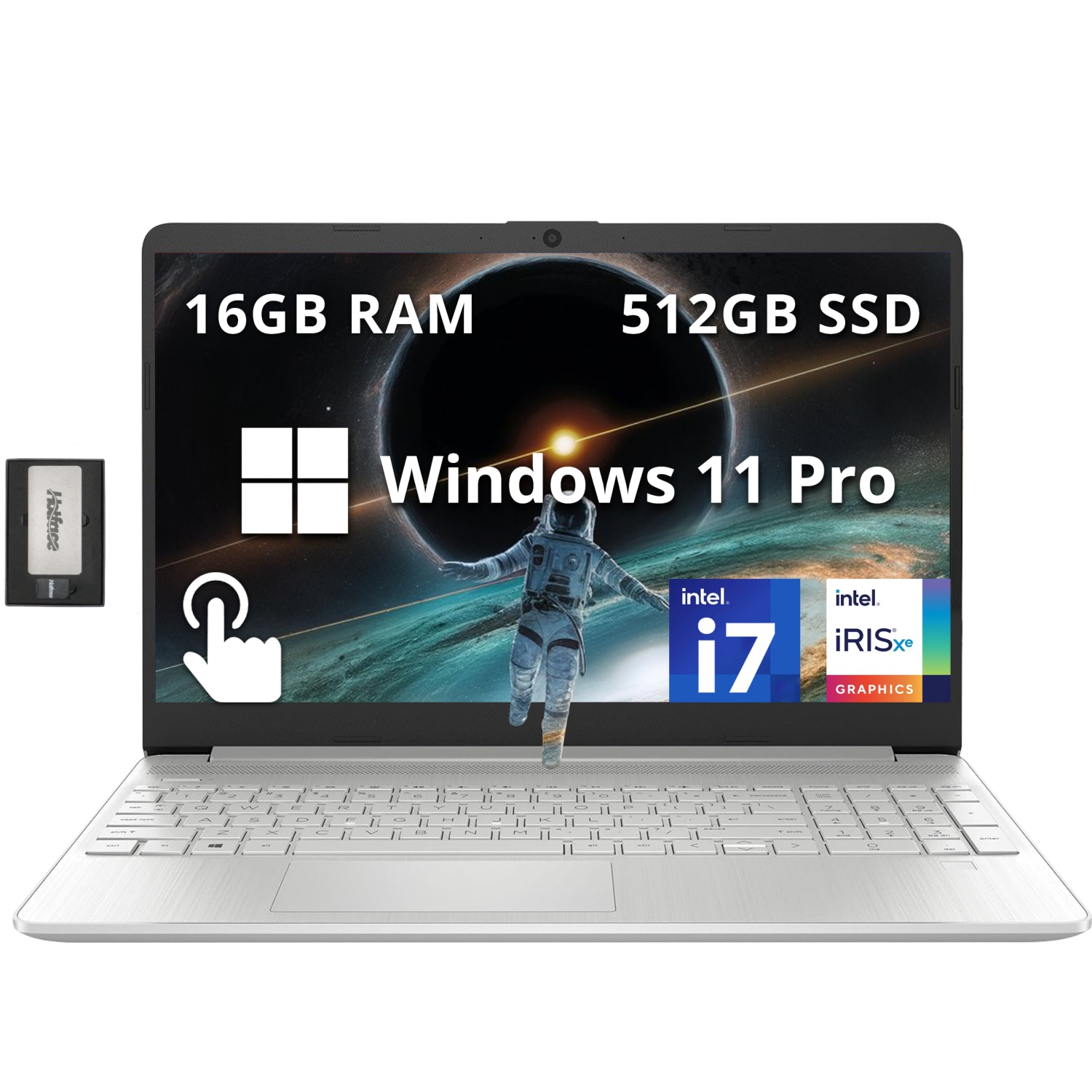HP 15.6" FHD Touchscreen Laptop, Intel i7-1255U, 512GB PCIe SSD, 16GB RAM, Intel Iris Xe Graphics, HD Webcam, HP Fast Charge, Win 11 Pro, Silver,