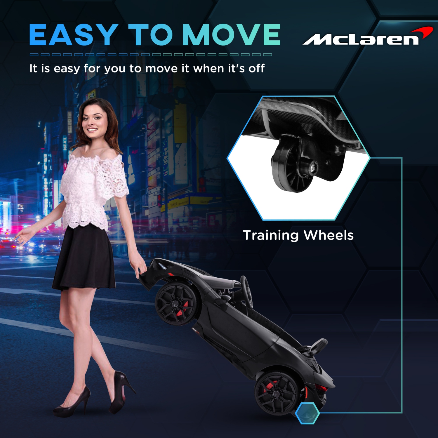 Qaba Luxury 12V Ride on Car, McLaren 765LT Licensed Electric Car for Kids with Scissor Doors, Transport Wheels, Remote Control, Slow Start, Battery