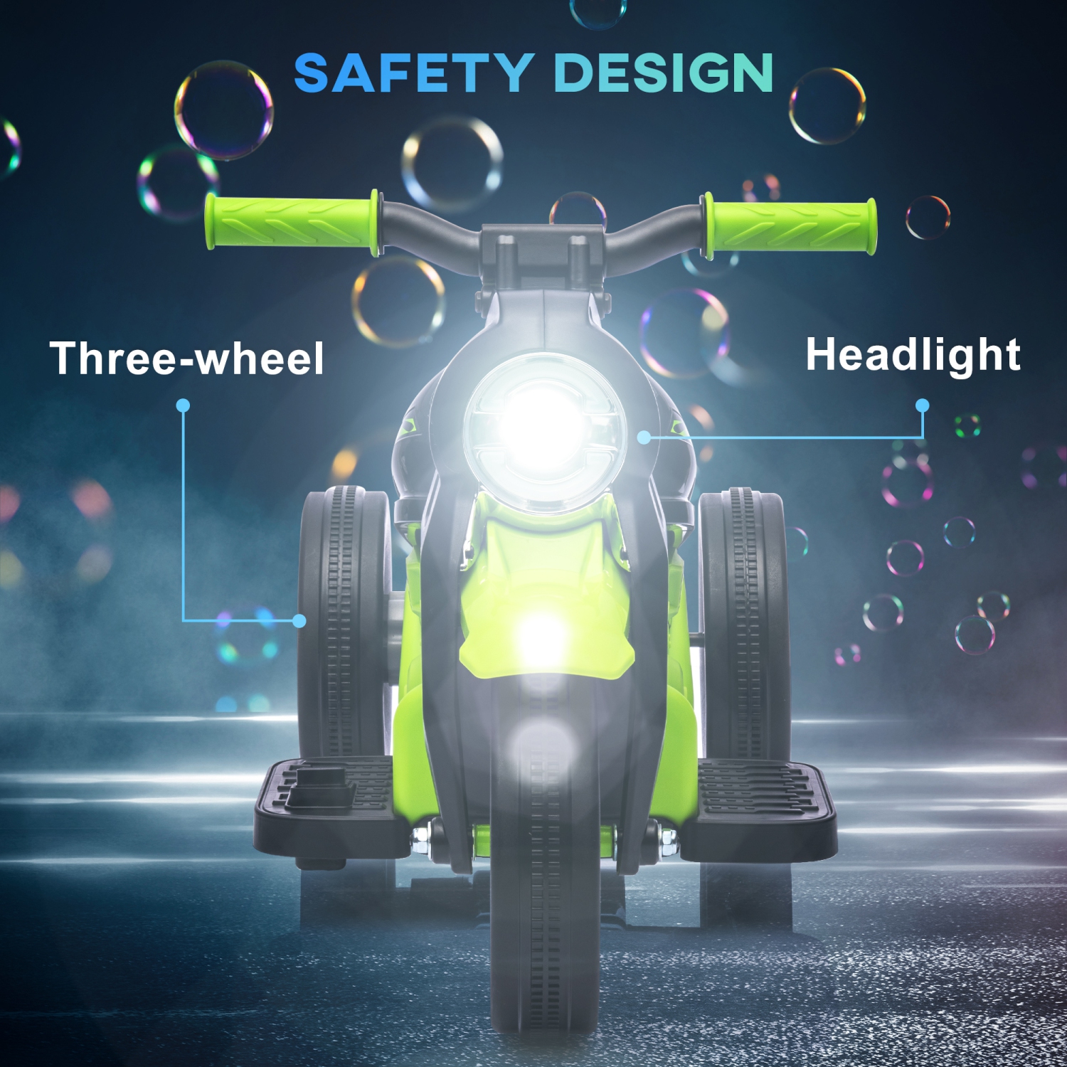 Qaba Electric Bike, Ride on Bubble Car, 3 Wheels 6V Battery Powered Electric Motorcycle for Kids with LED Headlight, Music, Pedal, for 2-5 Years,