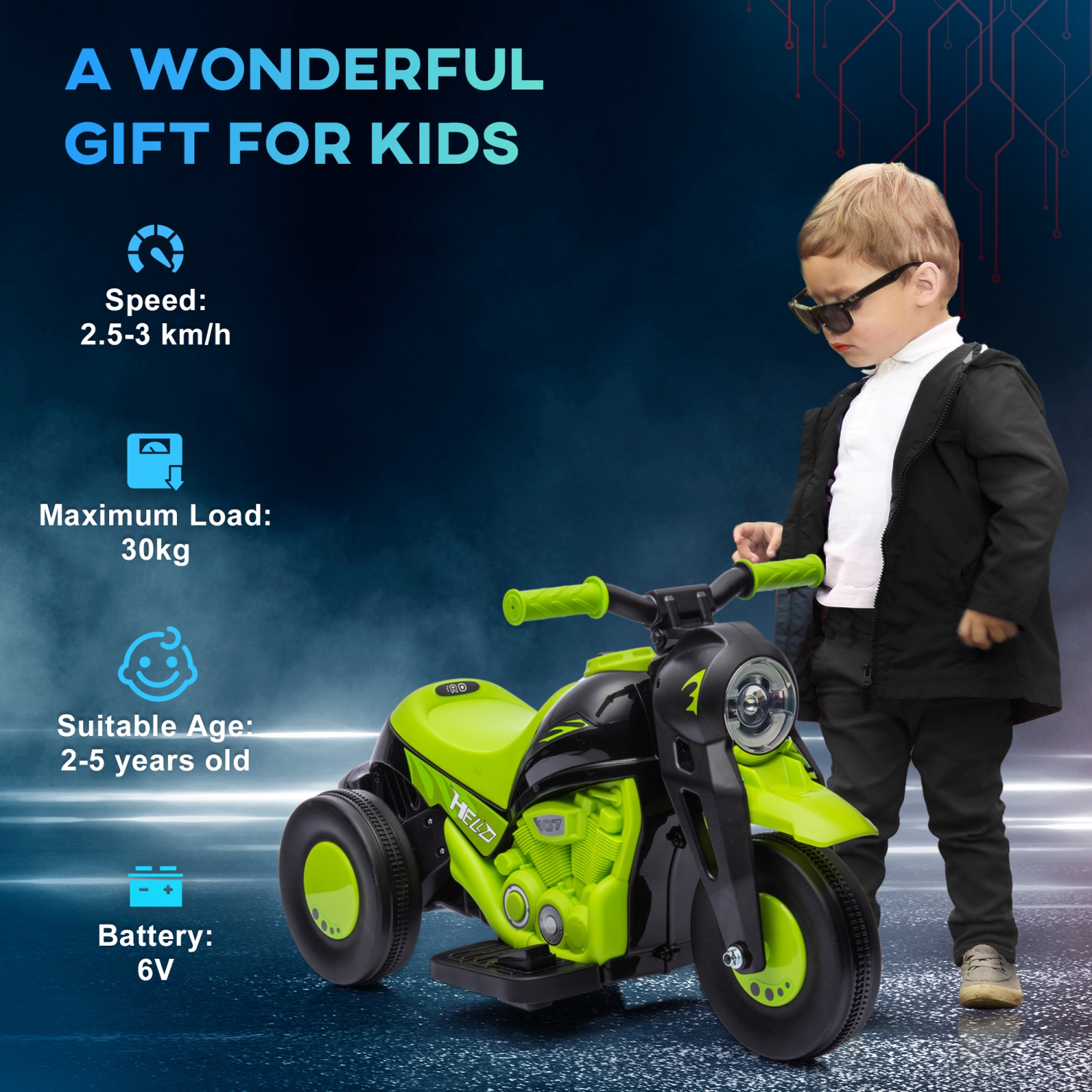 Qaba Electric Bike, Ride on Bubble Car, 3 Wheels 6V Battery Powered Electric Motorcycle for Kids with LED Headlight, Music, Pedal, for 2-5 Years,
