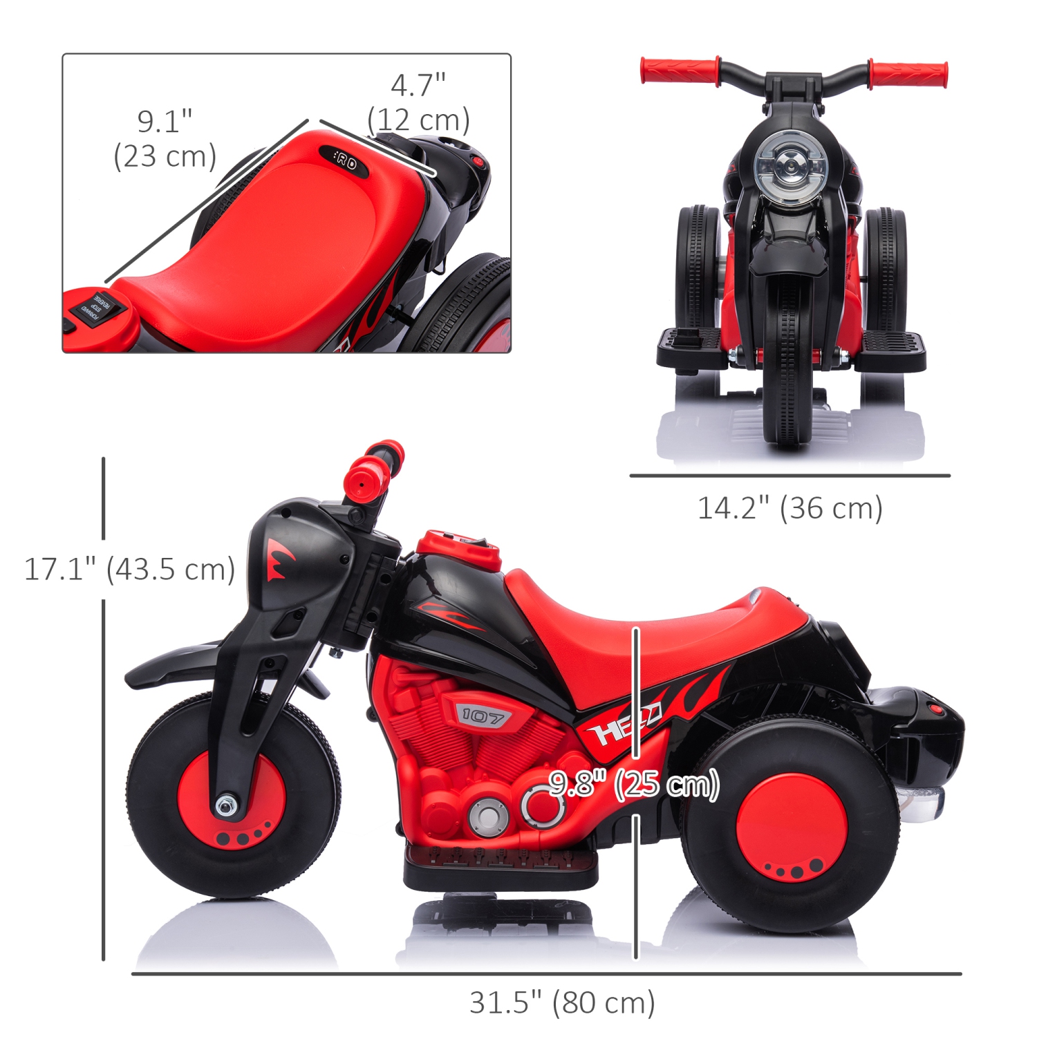 Qaba Electric Bike, Ride on Bubble Car, 3 Wheels 6V Battery Powered Electric Motorcycle for Kids with LED Headlight, Music, Pedal, for 2-5 Years,