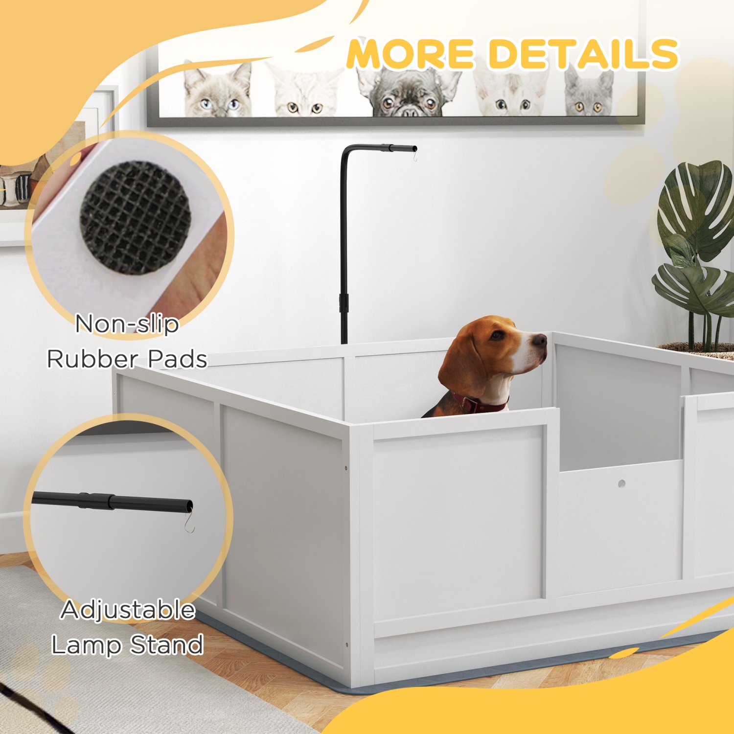 PawHut Whelping Box for Dogs, Puppy Playpen with Retractable Light Stand, Washable Pee Pads, Rail, Adjustable Height Door for Small, Medium & Large