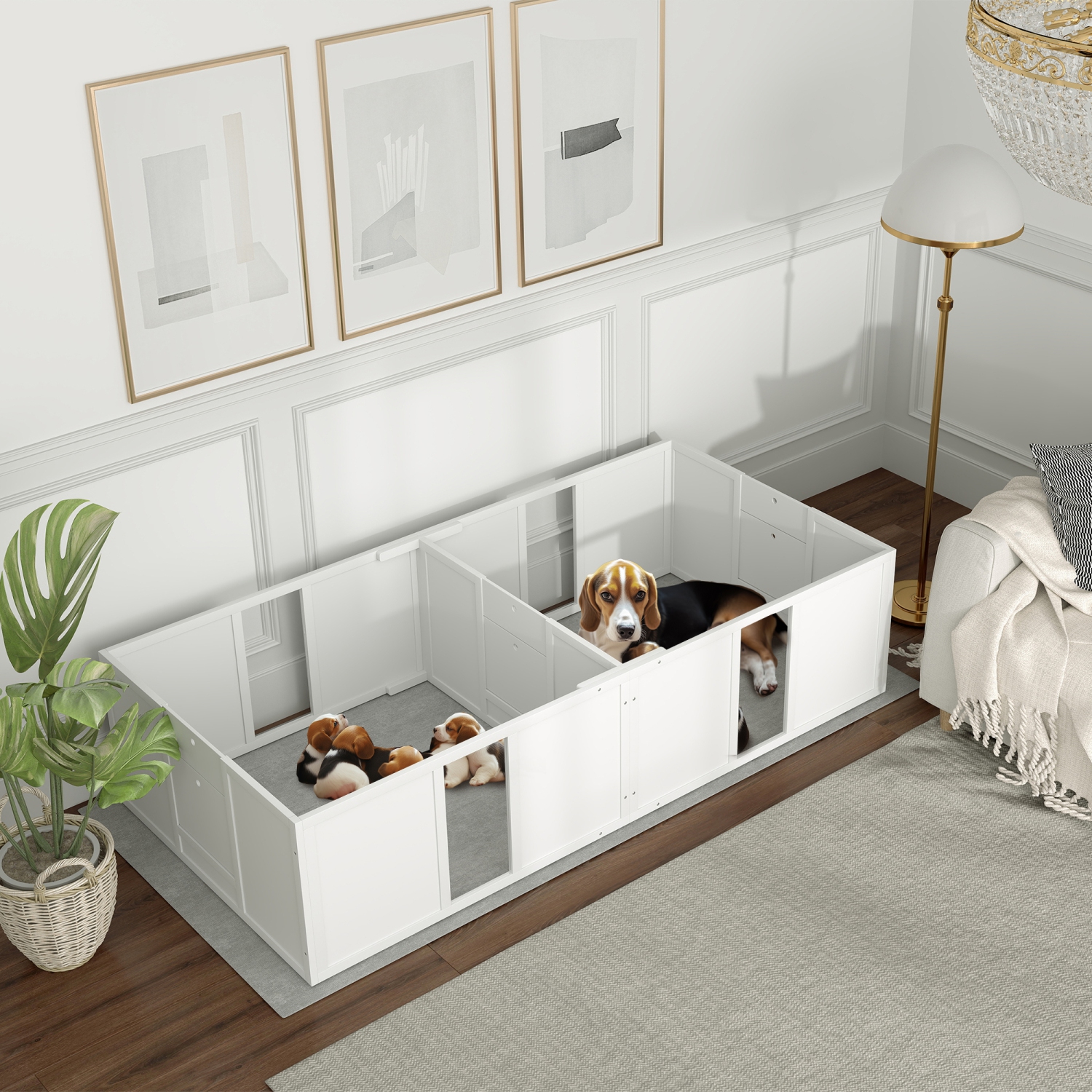 PawHut Whelping Box for Dogs and Puppies, Dog Whelping Pen, Dog Birth Supplies Indoor with Removable Adjustable Height Doors, for Medium Sized Dogs,