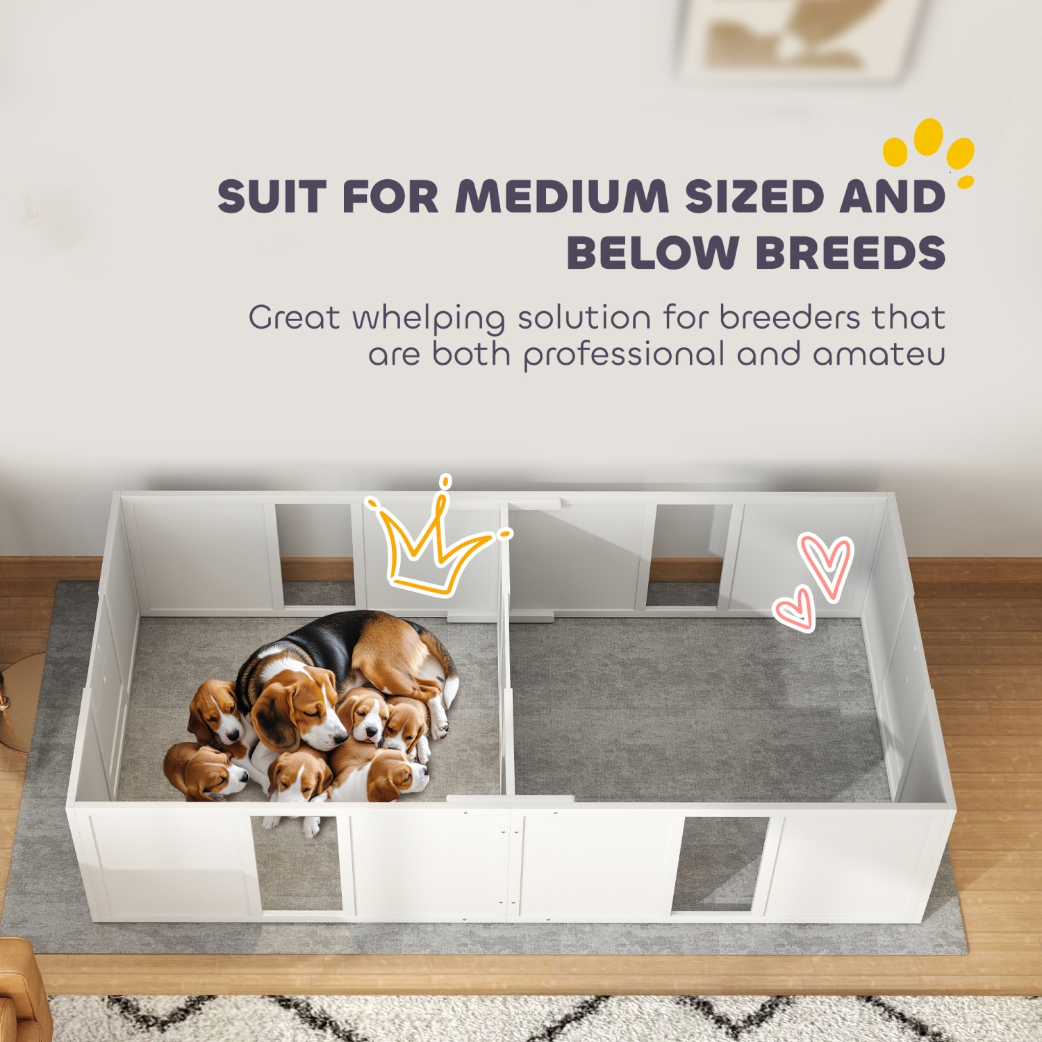 PawHut Whelping Box for Dogs and Puppies, Dog Whelping Pen, Dog Birth Supplies Indoor with Removable Adjustable Height Doors, for Medium Sized Dogs,