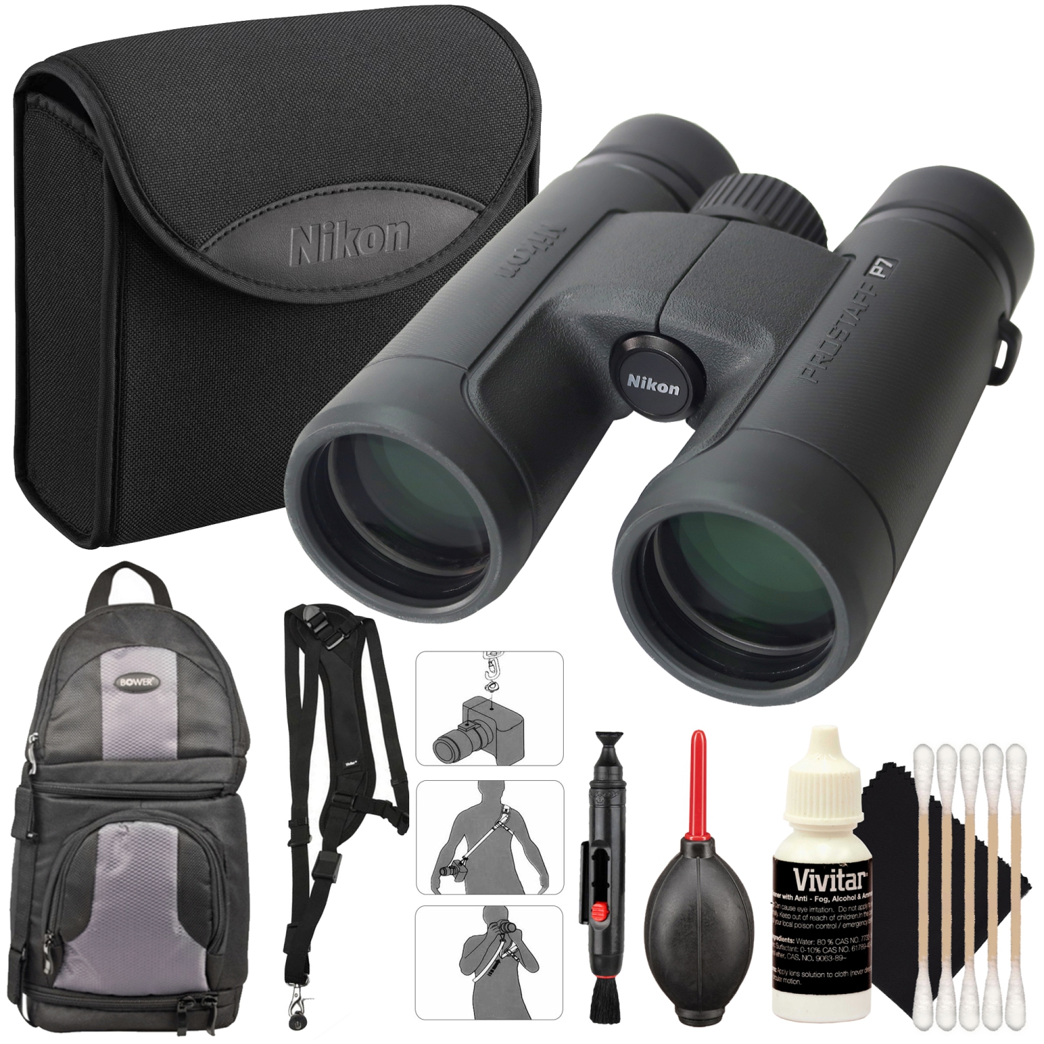 Nikon PROSTAFF P7 Roof Prism 8x42 Binoculars + Sling Hands Free Camera Strap Kit