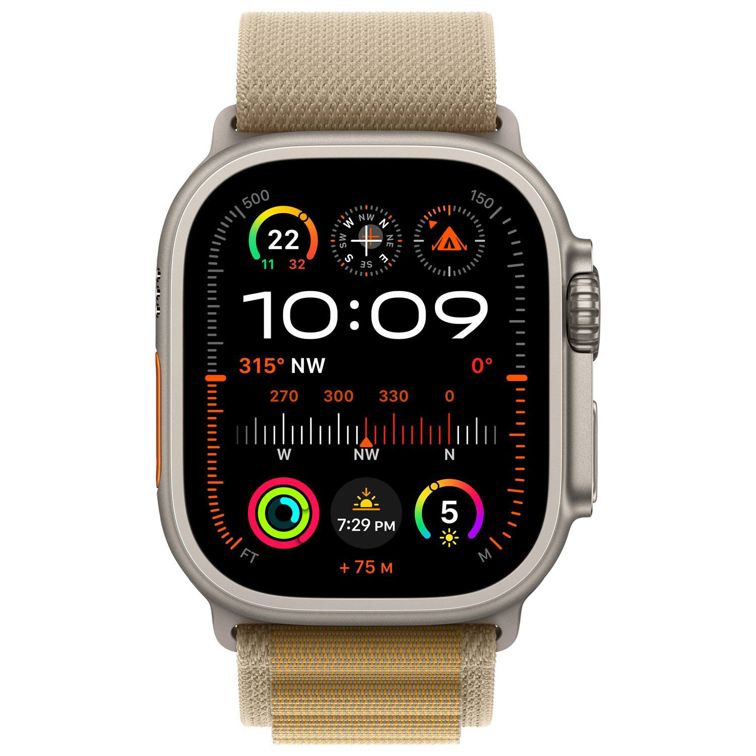 Apple Watch Ultra 2 avec boîtier de 49 mm en titane naturel et bracelet alpin havane - Petit