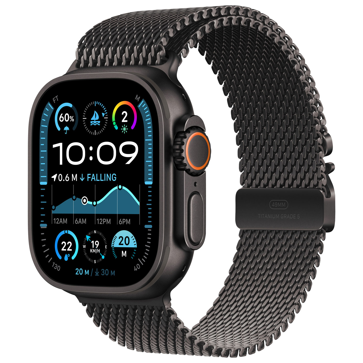 Apple Watch Ultra 2 (GPS + Cellular) 49mm Black Titanium Case with Black Titanium Milanese Loop - Large