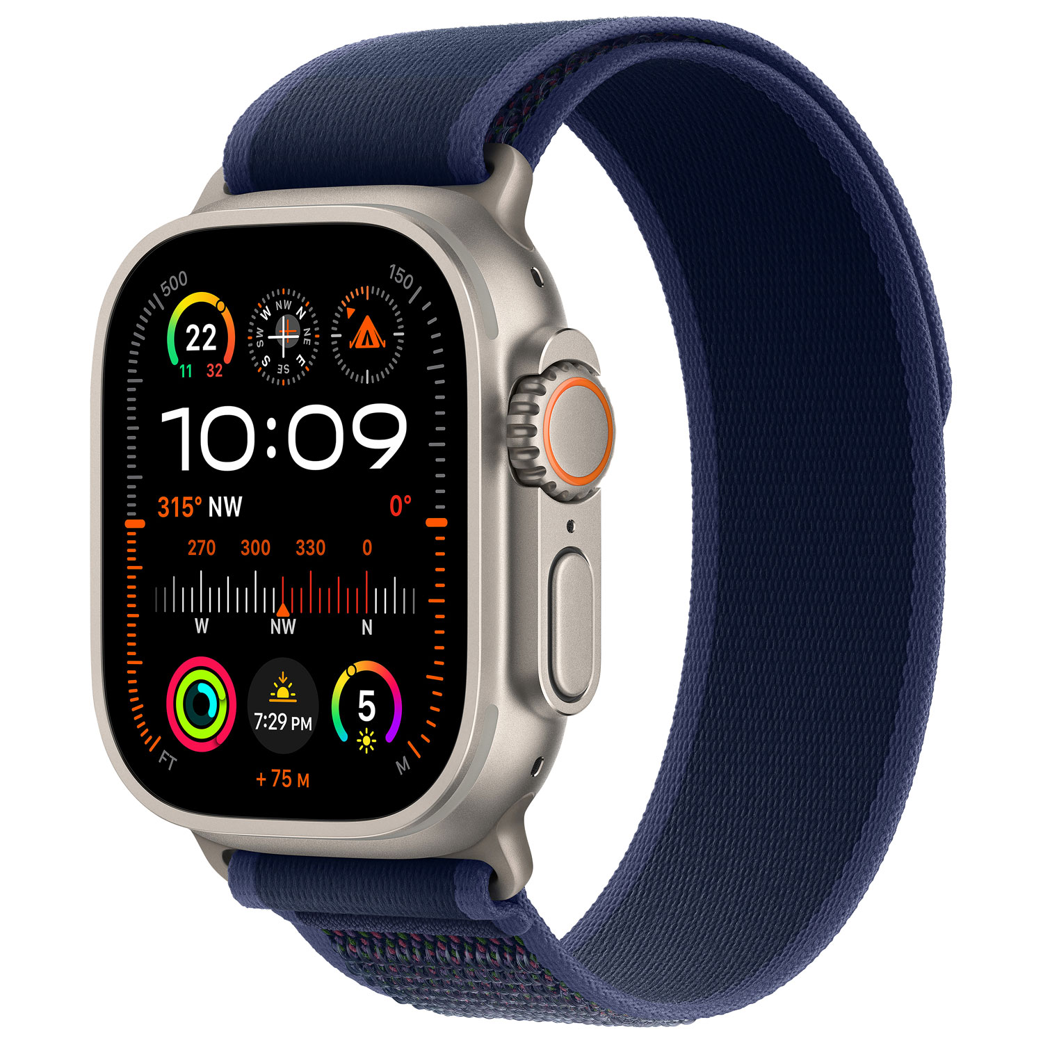 Apple Watch Ultra 2 avec boîtier de 49 mm en titane naturel et bracelet sentier bleu - Moyen/Grand