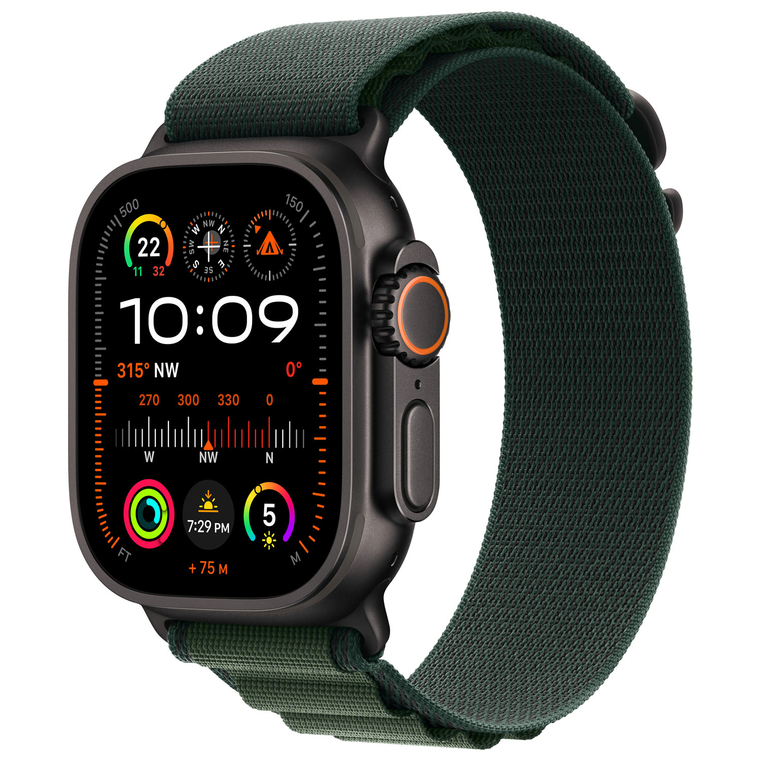 Apple Watch Ultra 2 avec boîtier de 49 mm en titane noir et bracelet alpin vert foncé - Petit