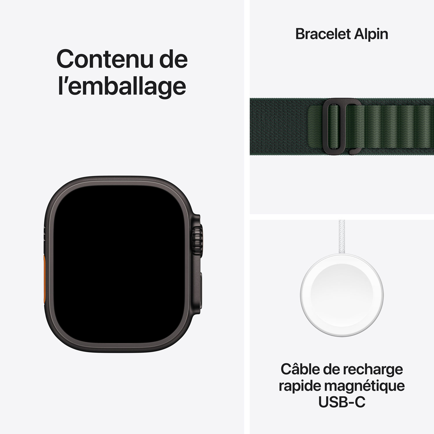 Apple Watch Ultra 2 avec boîtier de 49 mm en titane noir et bracelet alpin vert foncé - Petit